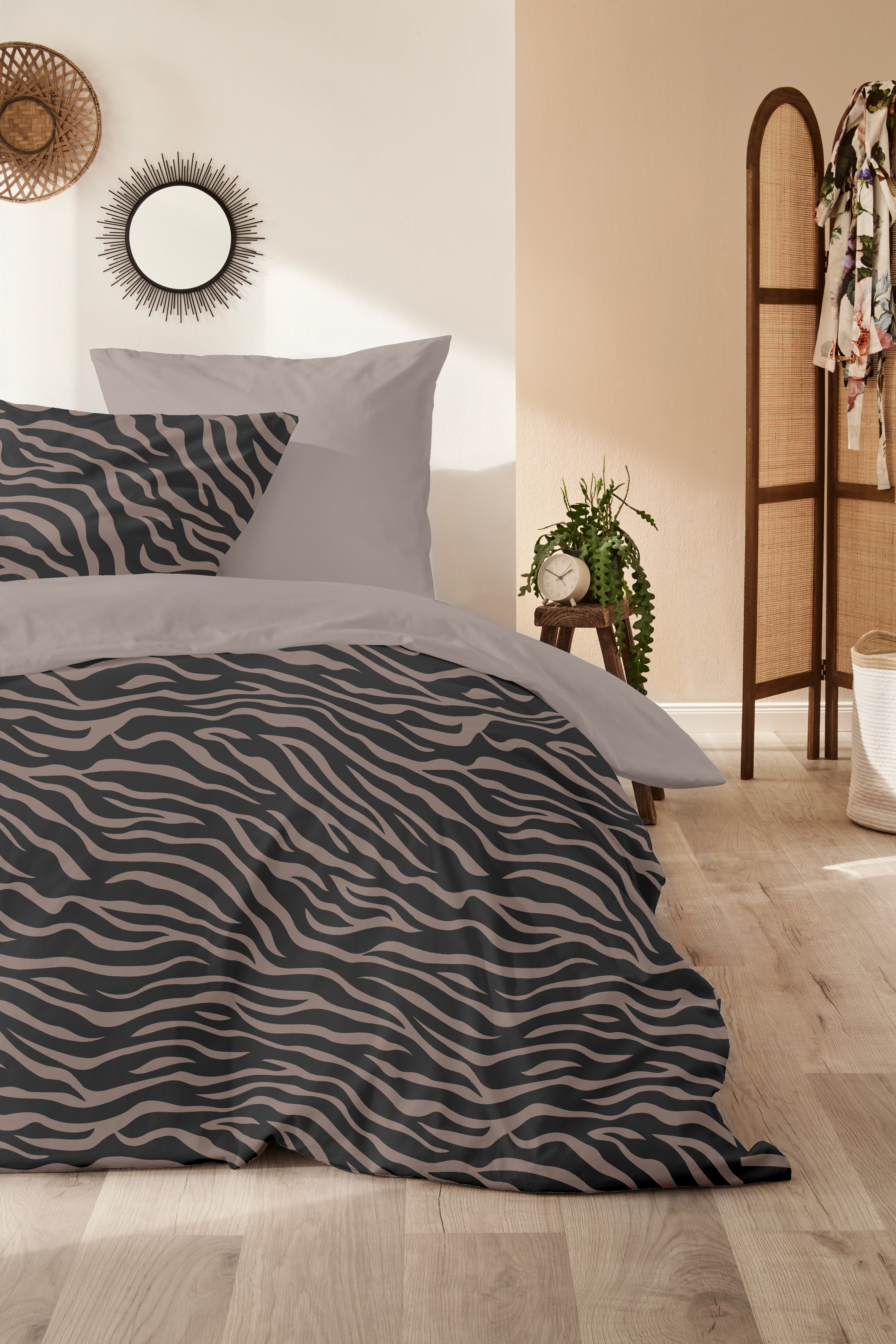 Mako-Satin-Bettwäsche, 135x200cm, braun-beige - 100% Baumwolle