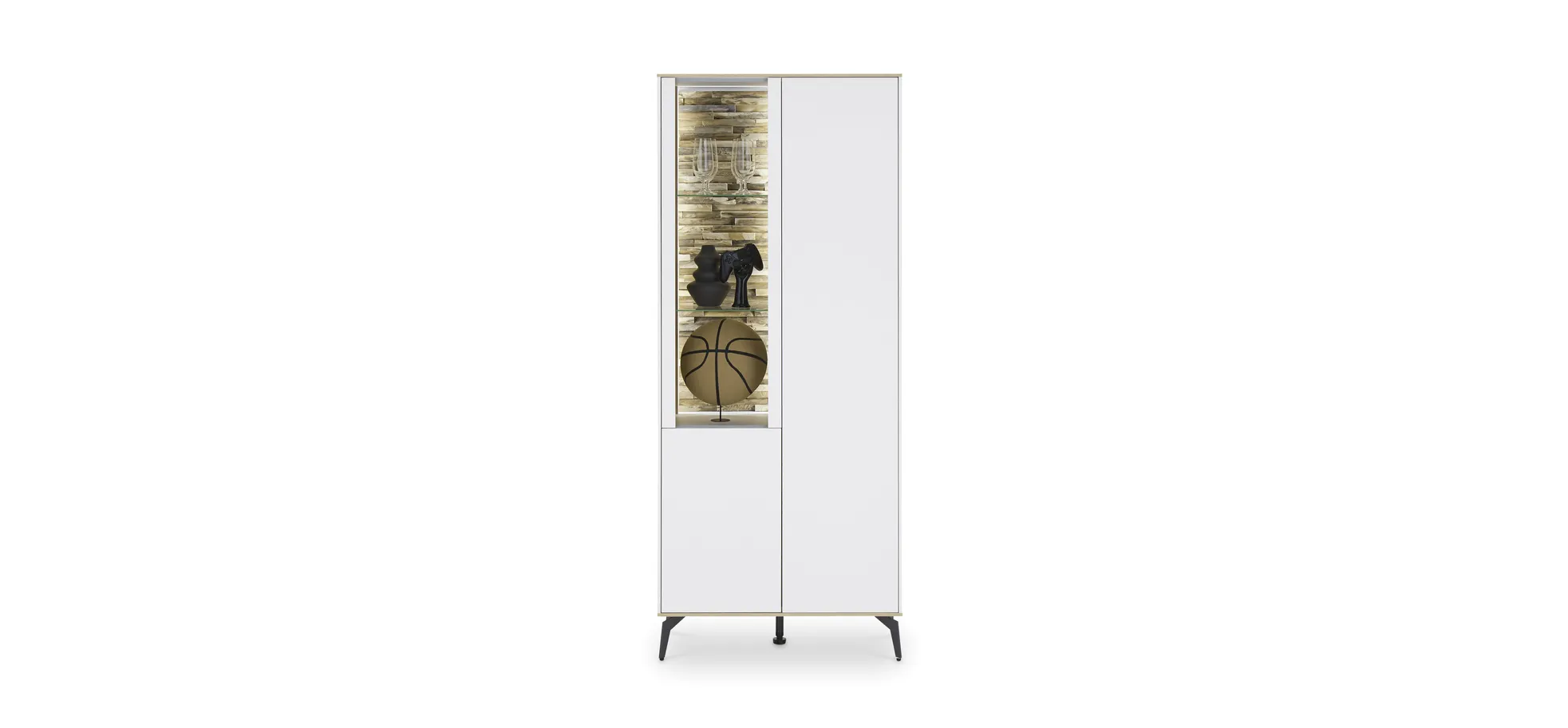 Vitrine - B ca. 81 cm, Weiß, Asteiche, Schwarz Vitrine - B ca. 81 cm, Weiß, Asteiche, Schwarz