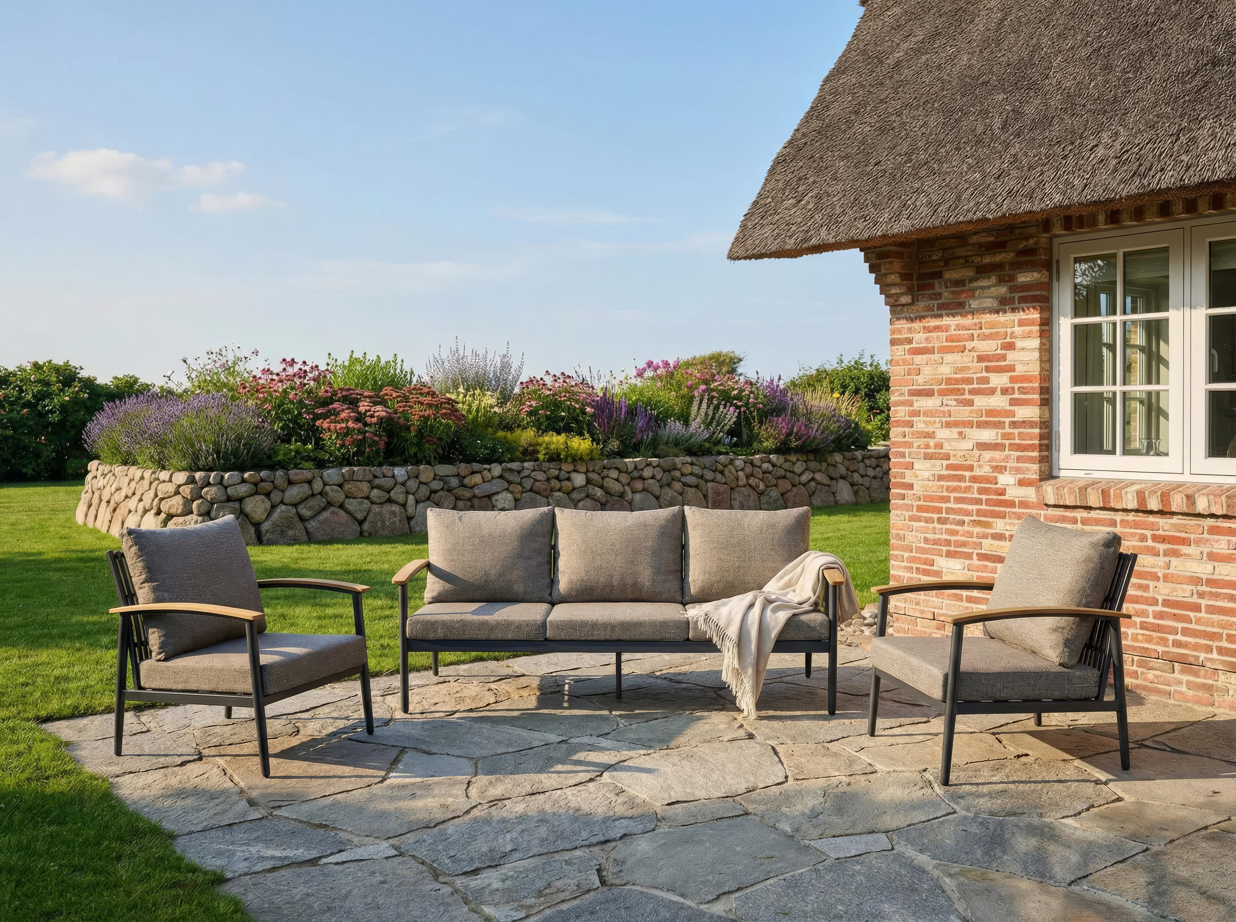 Living Set, Rope-Optik grau, inkl. Kissen - Avento