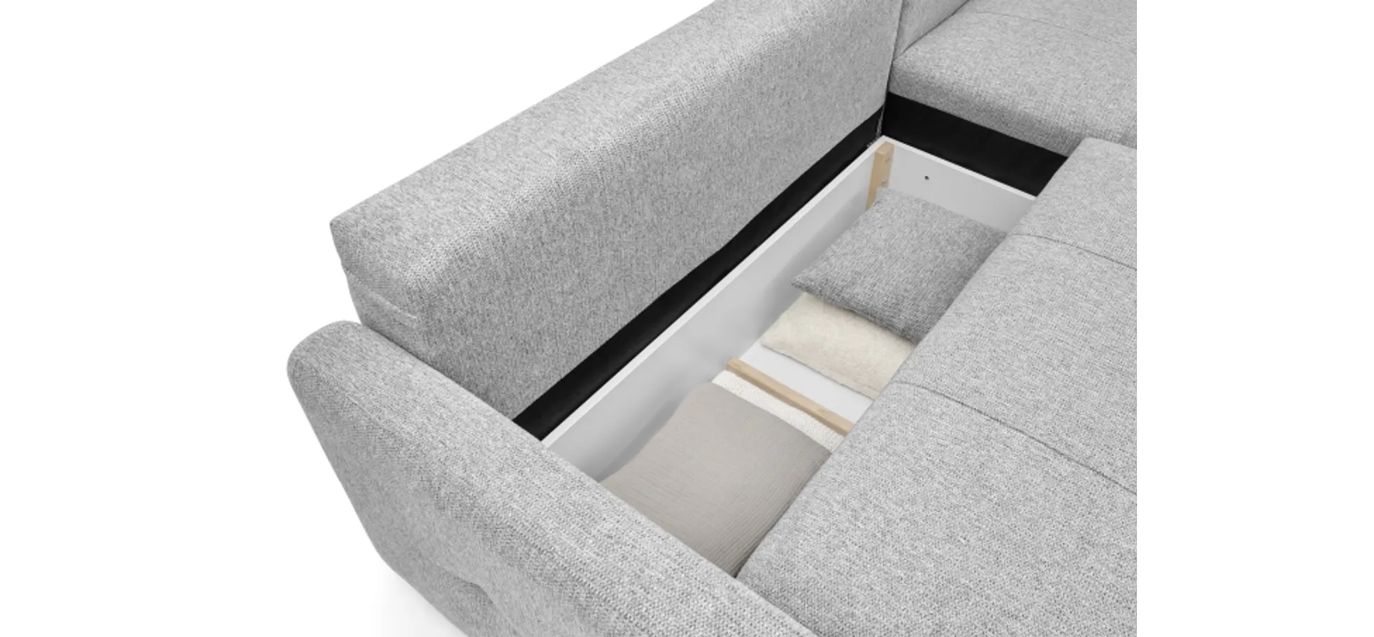 Ecksofa EDWIN - 2-Sitzer, Ecke rechts inkl. Schlaffunktion und Bettkasten, Stoff, Braun