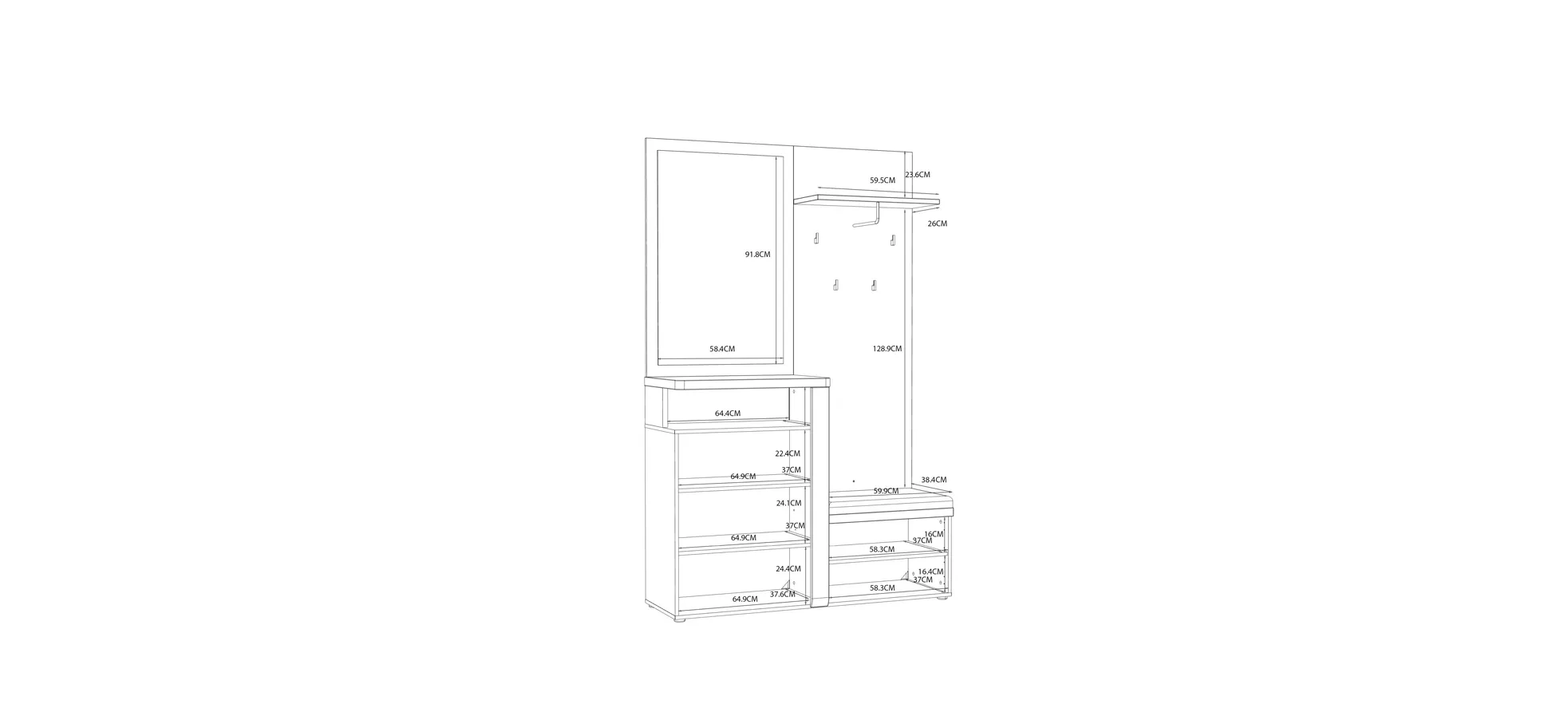 Garderobe - Weiß, Eiche Dekor