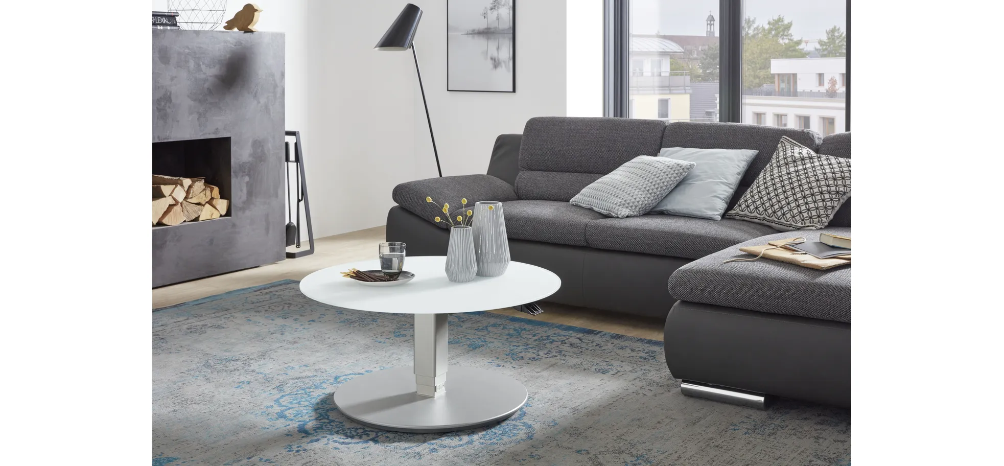 Couchtisch - höhenverstellbar, D. ca. 80cm, Siberfarben