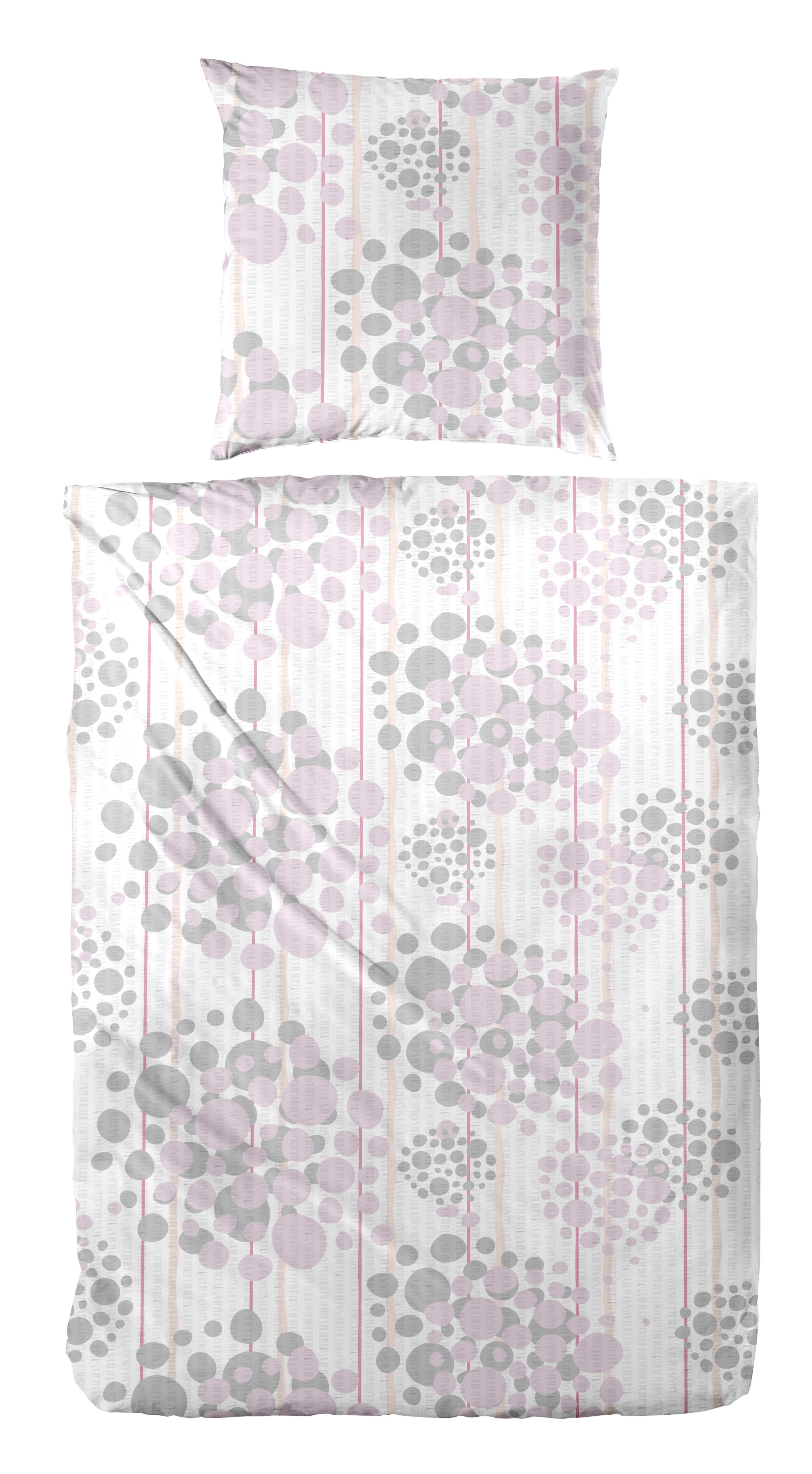 Baumwoll-Seersucker-Bettwäsche - 155x220cm, rosa-grau, 100% Baumwolle
