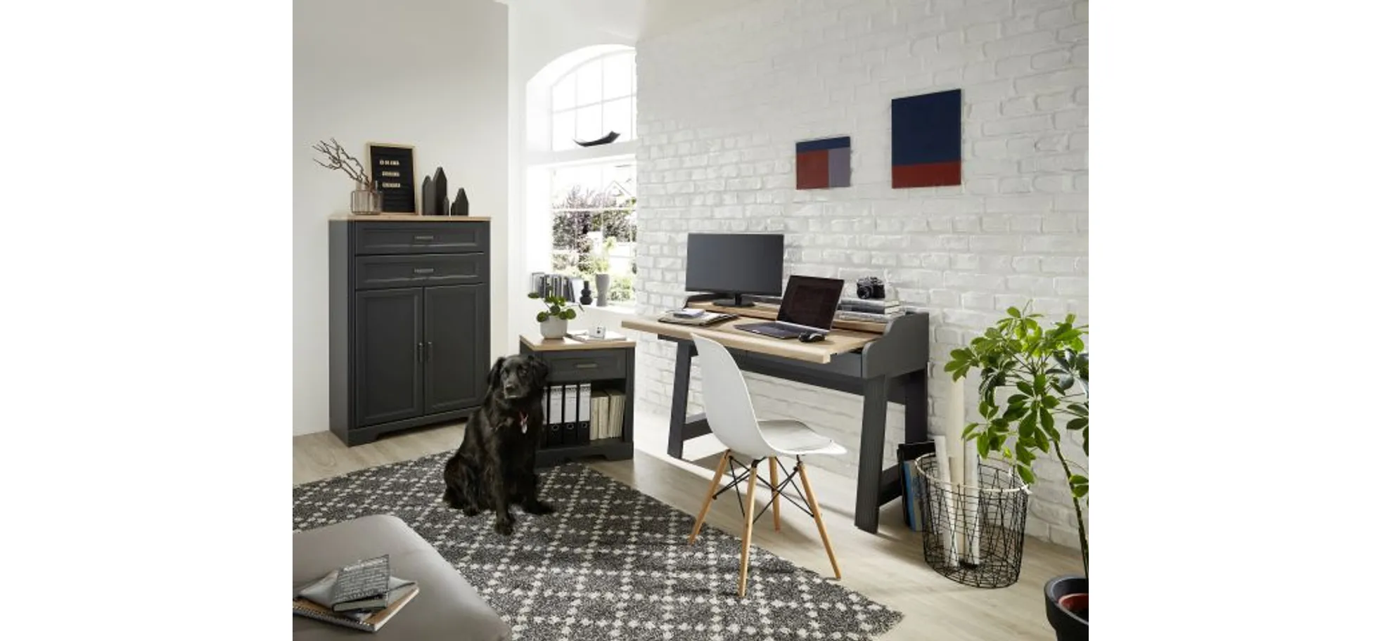 Konsol-/Homeoffice-Tisch - LB ca. 120x53 cm, Graphit, Artisan Eiche Nachbildung