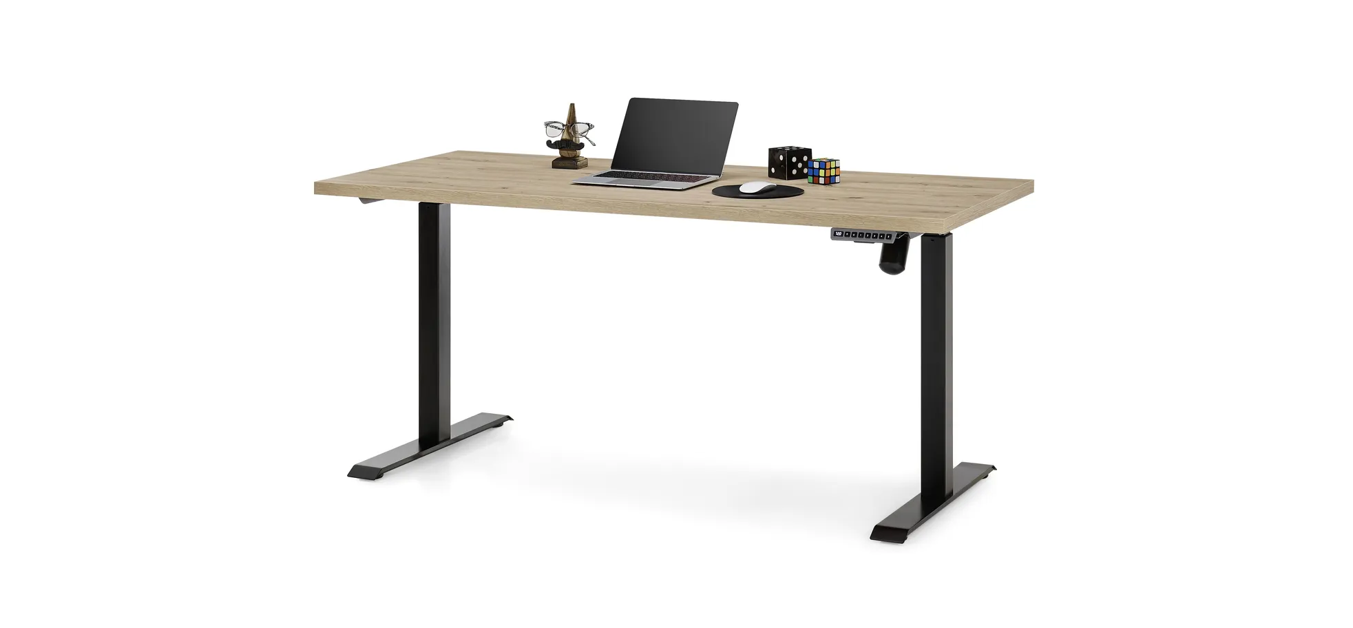 Schreibtisch - höhenverstellbar, LB ca. 160x70 cm, Eiche Nachbildung, Schwarz