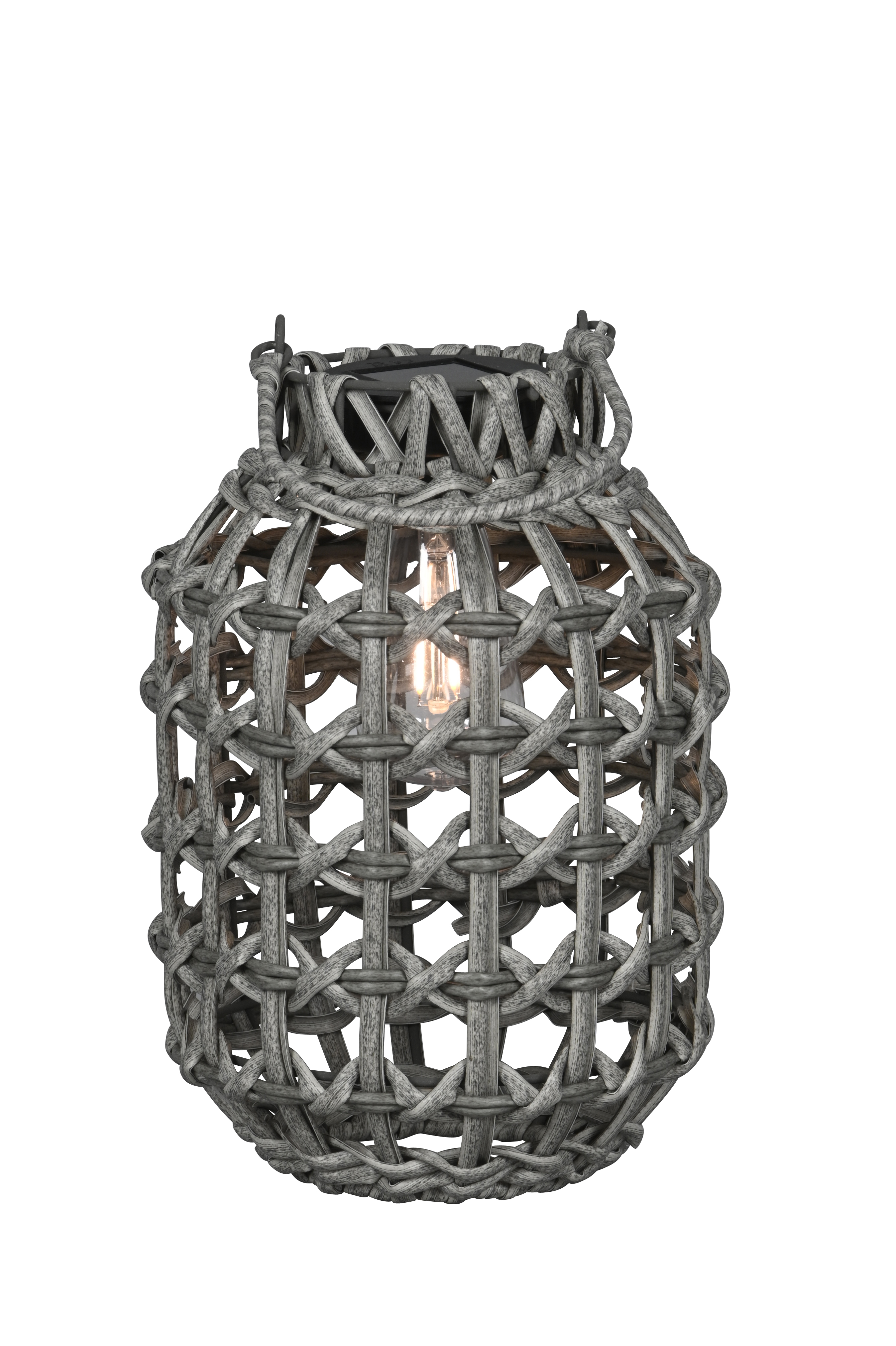 LED Windlicht zum Hängen mit Solar, grau - ca. D21xH30cm + 15cm Henkel