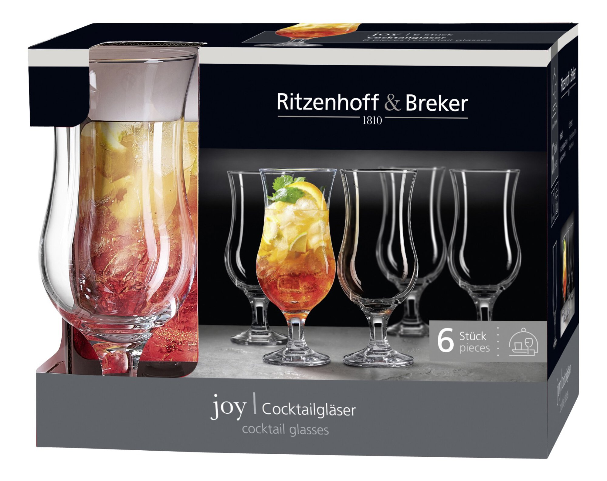 Cocktailgläser Joy 390 ml - Set 6tlg. - Glas, spülmaschinenfest, bauchig, klar