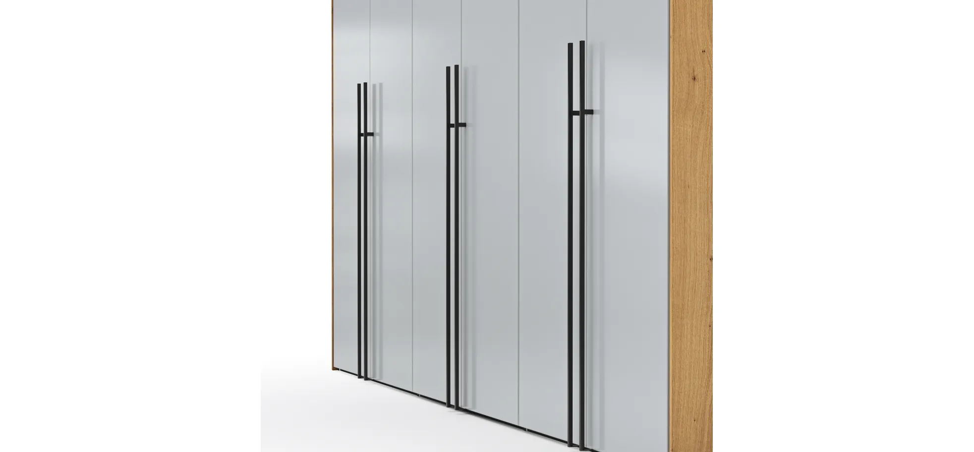 Drehtürenschrank Colorado - B. ca. 307 cm, Glas, Hellgrau matt