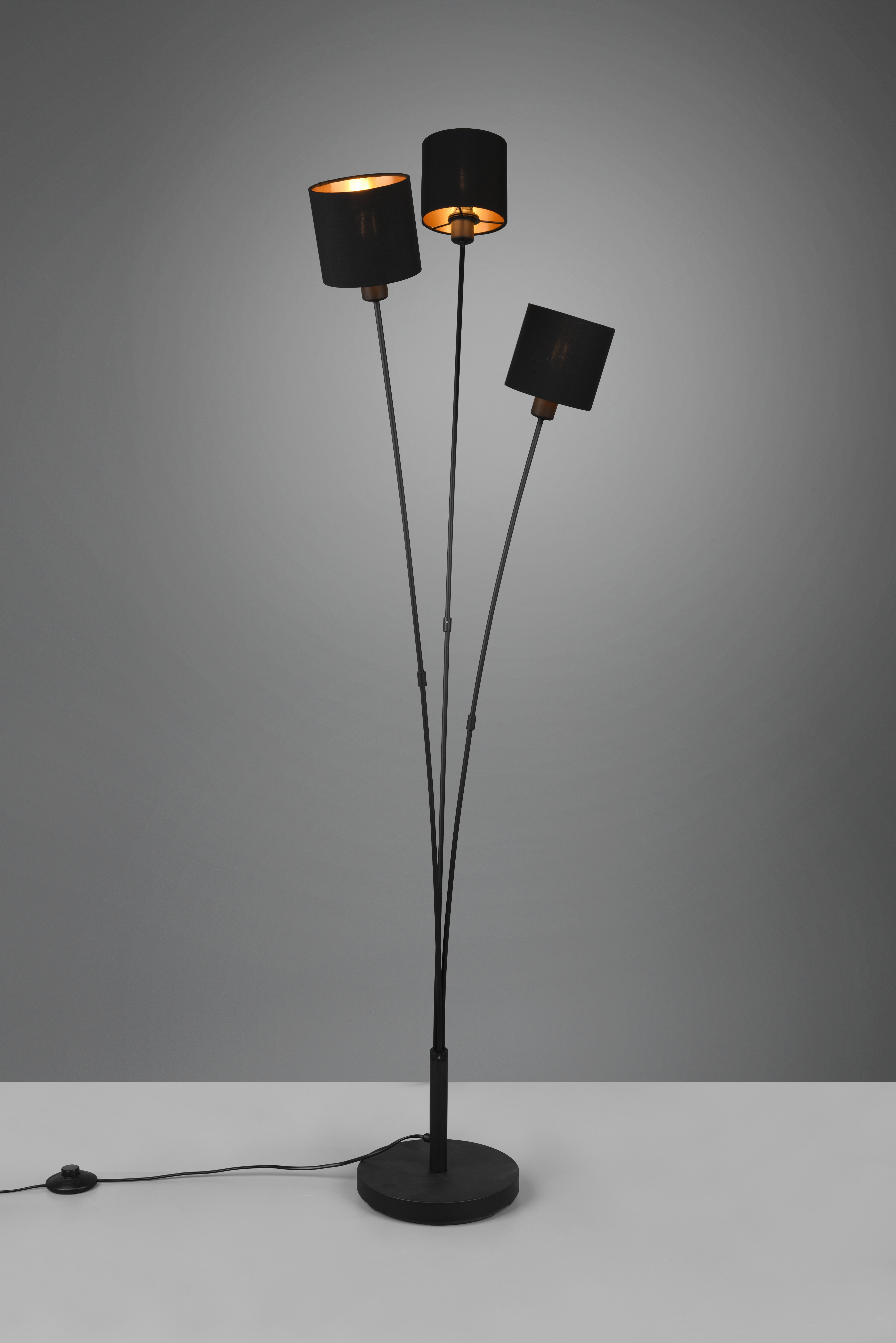Stehleuchte Tommy - 3flg., Metall/schwarz matt, ca.41 x150 x42cm