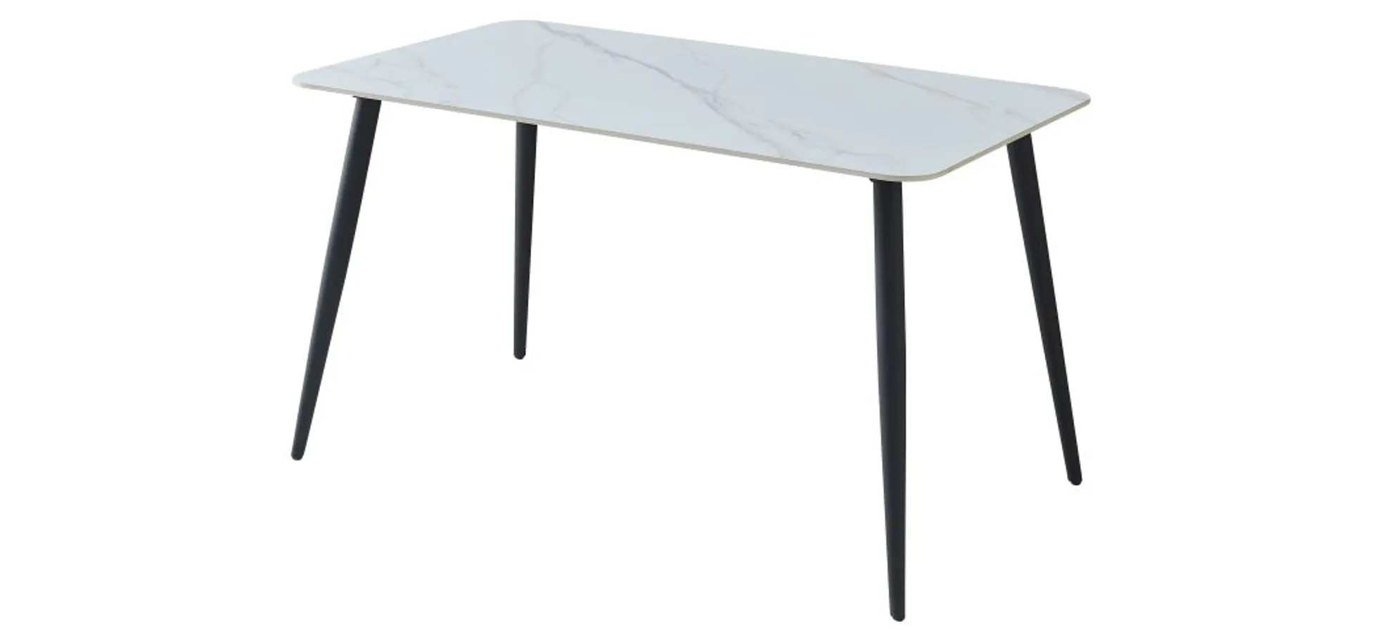 Esstisch - LB ca. 140x80 cm, Weiß marmoriert, Schwarz