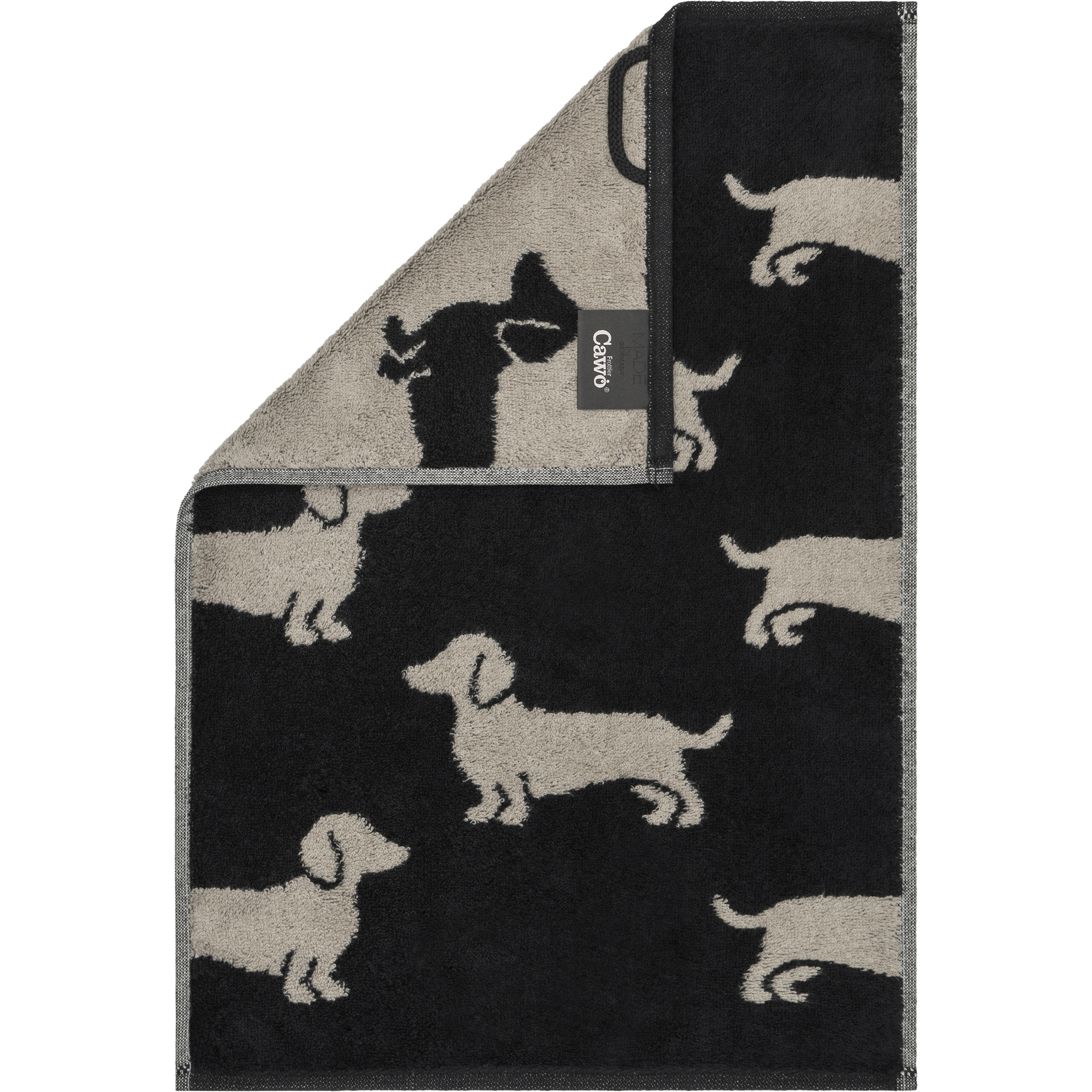 Gästetuch Dackel, ca. 30x50cm, schwarz/beige - We love Dogs