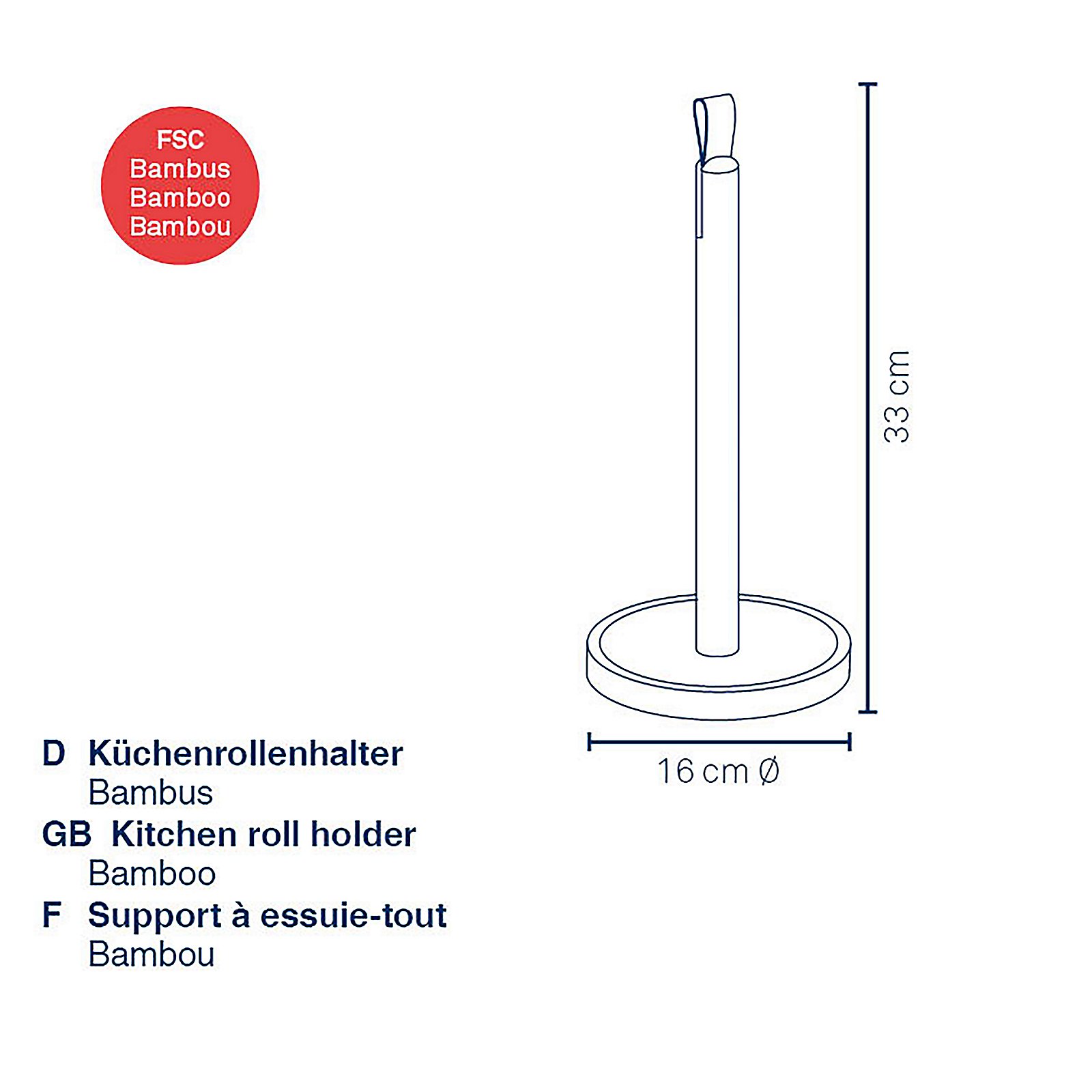 Küchenrollenhalter Clea 33x16 cm - Bambus hellbraun