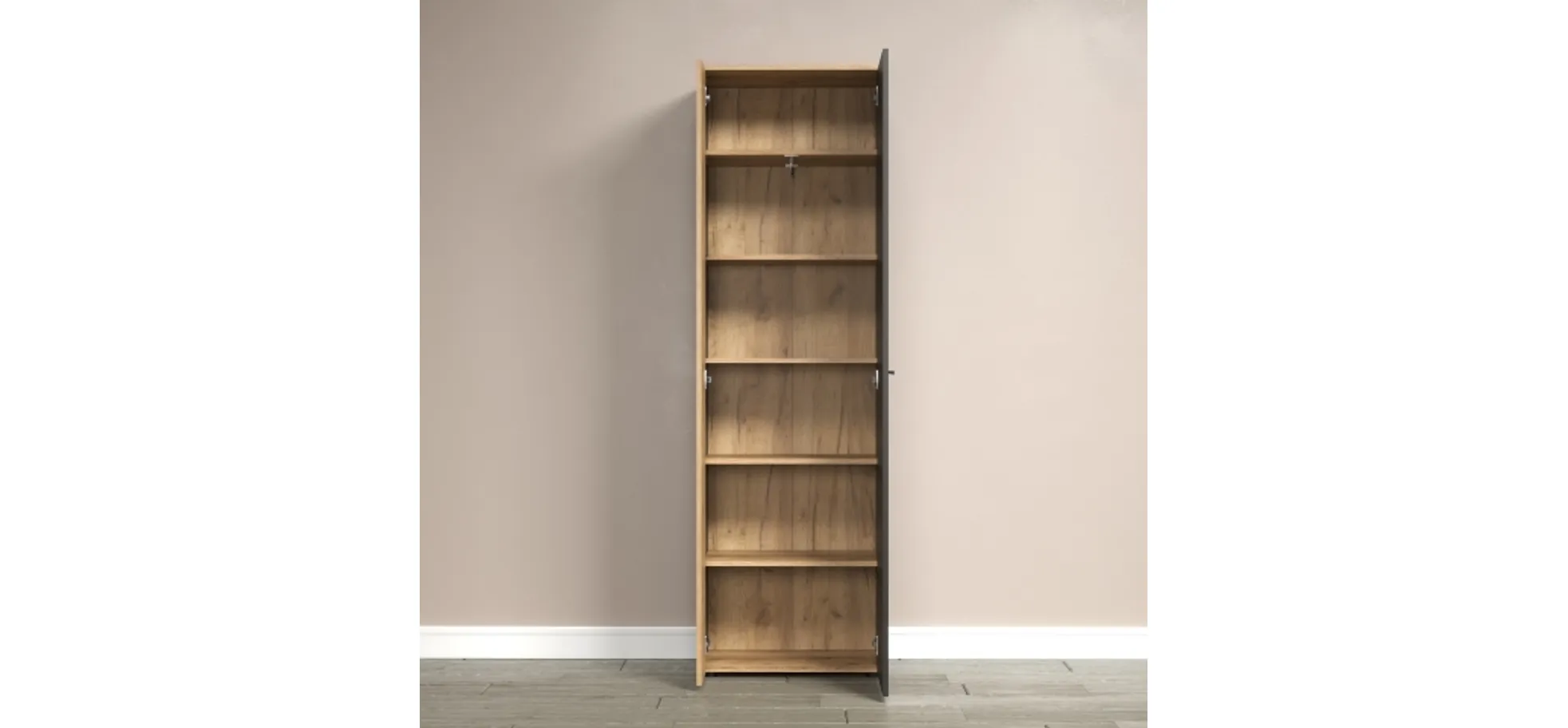 Garderobenschrank - B ca. 60 cm, Anthrazit, Eiche Coast Evoke Nachbildung