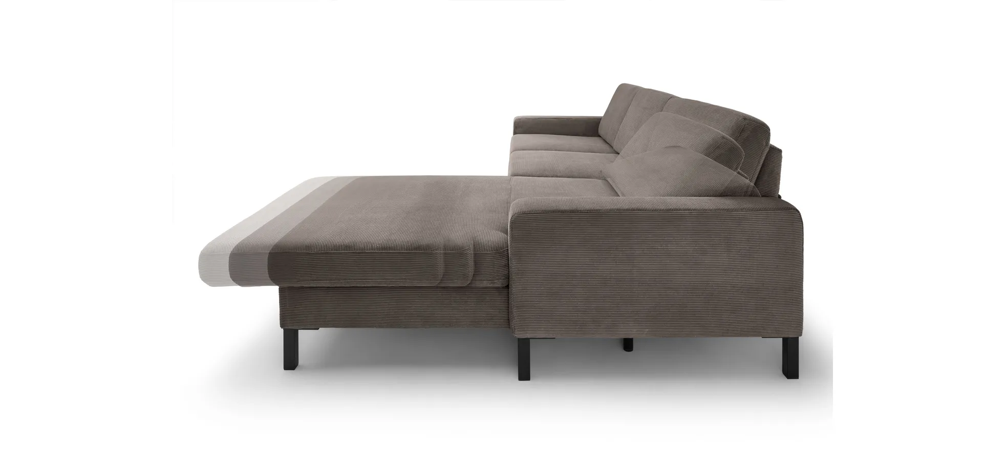  Ecksofa CALM MOVE 2.0 - 2,5-Sitzer mit Longchair rechts, Schlaffunktion, Feincord, Taupe