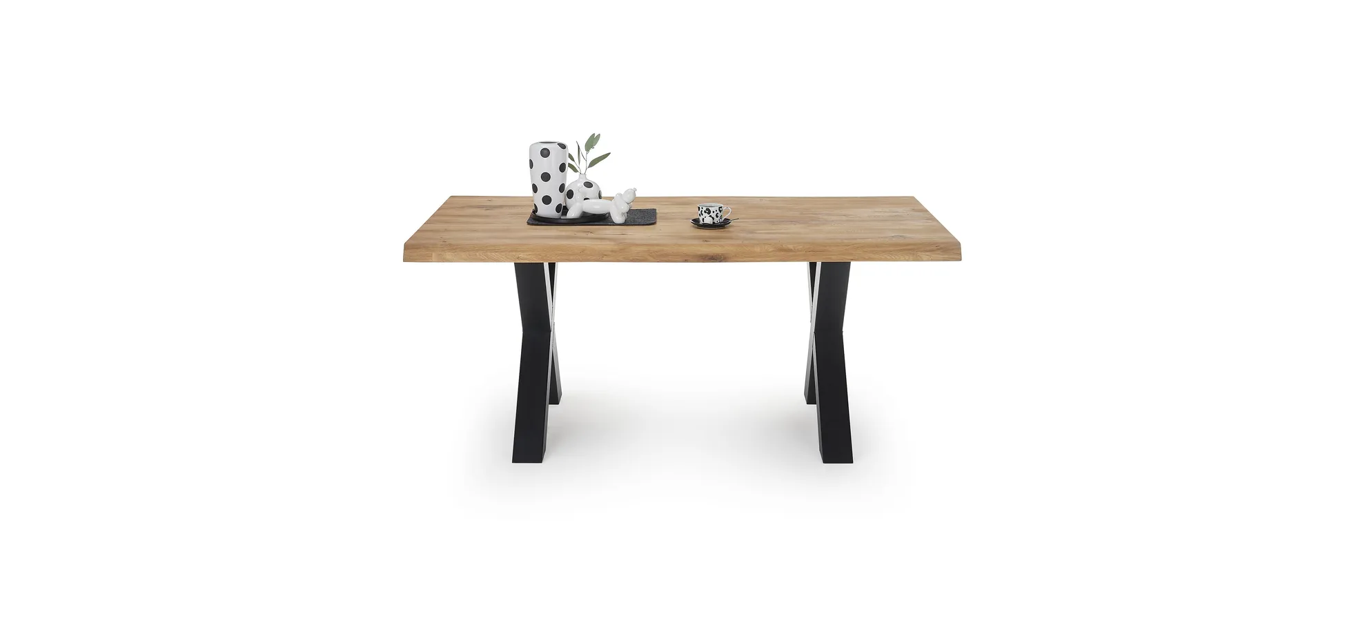 Esstisch - LB ca. 160x90 cm, Wildeiche massiv geölt, Baumkante, Schwarz