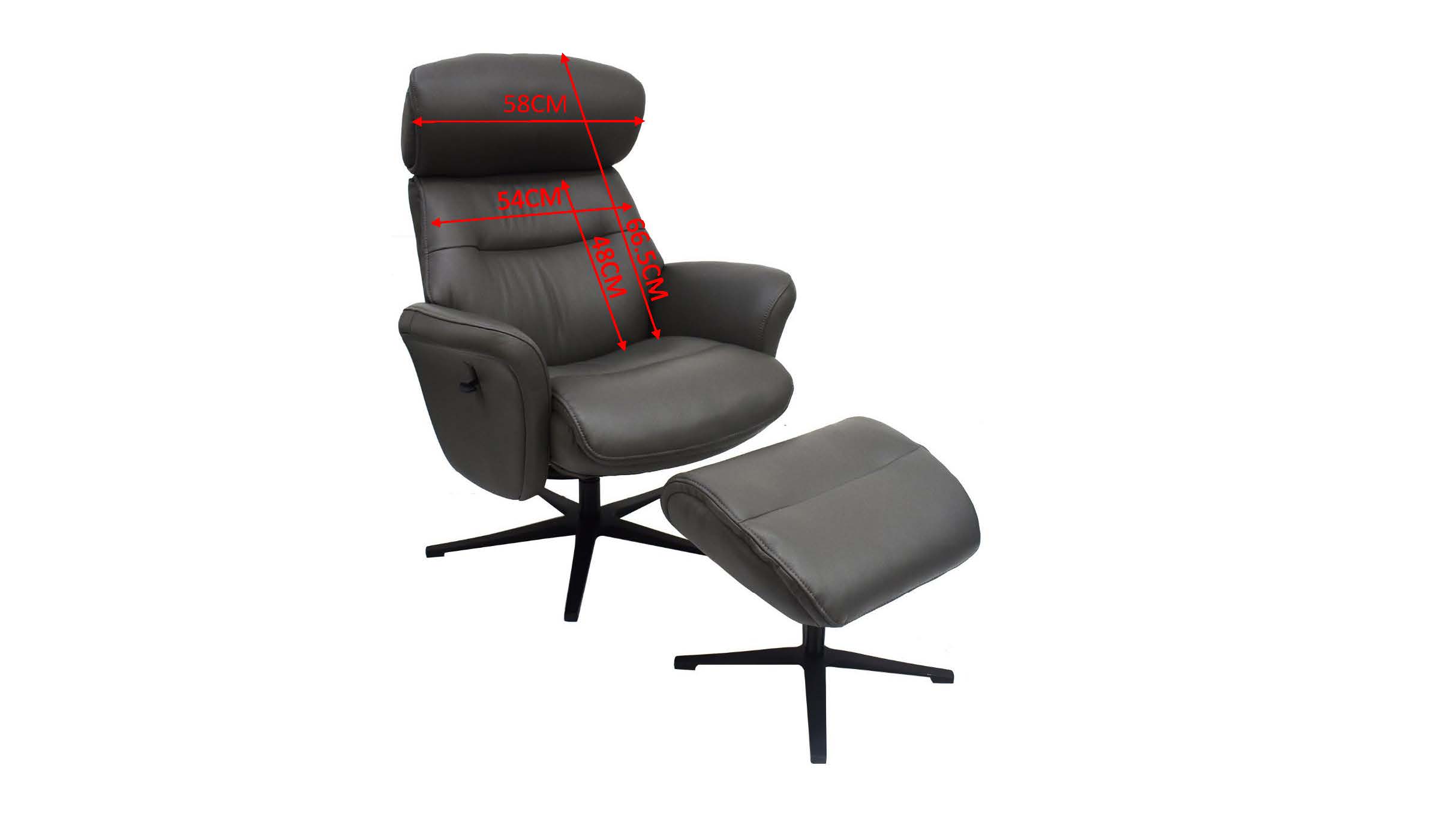 Relaxsessel mit Hocker, Leder dunkelgrau - Mio