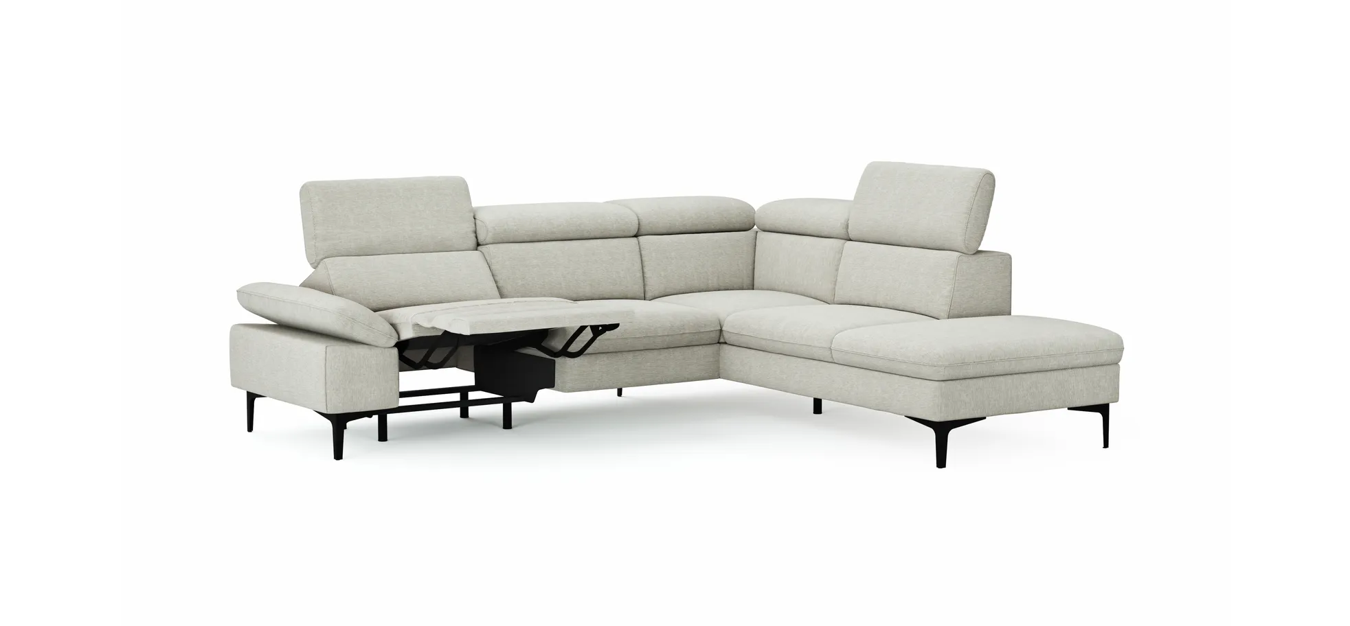 Ecksofa Felipa - 2,5-Sitzer mit Ecke rechts inkl. Armlehne verstellbar und Rückenlehne/Sitztiefe verstellbar (motorisch), Stoff, Natur