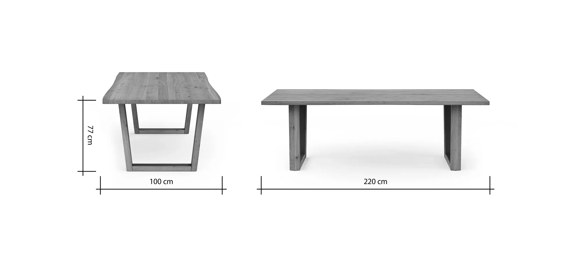 Esstisch Belfast - LB ca. 220x100 cm, Eiche massiv, mit Metalleinlage im Gestell