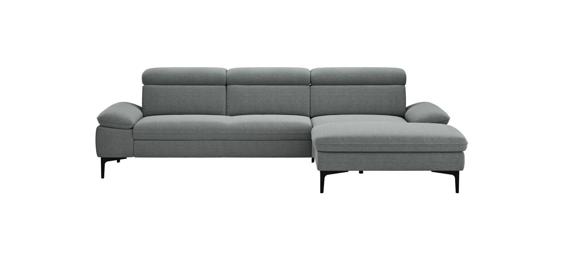 Ecksofa Felipa - 2,5-Sitzer mit Longchair rechts inkl. Kopfteil verstellbar, Stoff, Grau