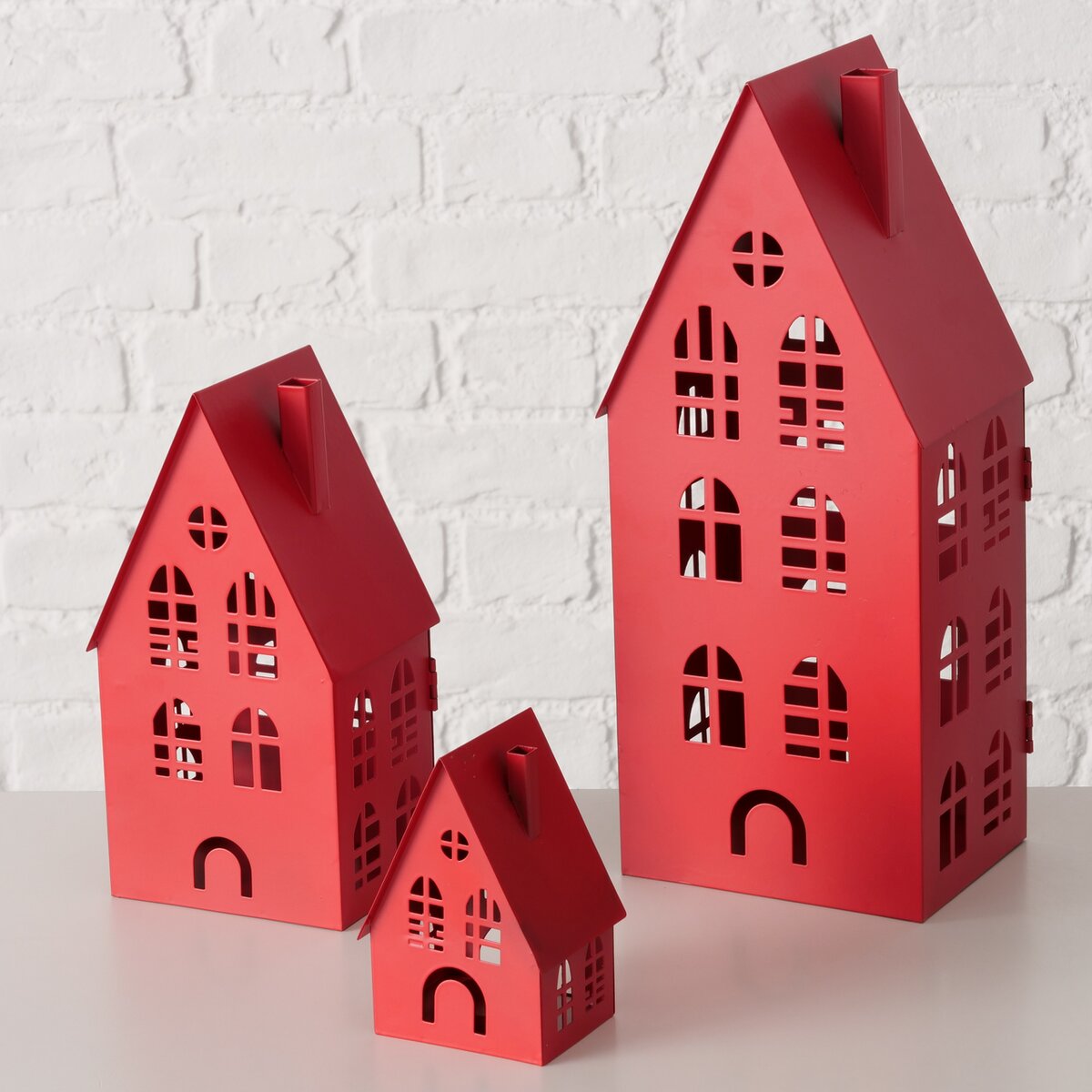 Laterne Dover, klein - Haus, Indoor, 7,30x12,8cm, Eisen pulverbesch. rot