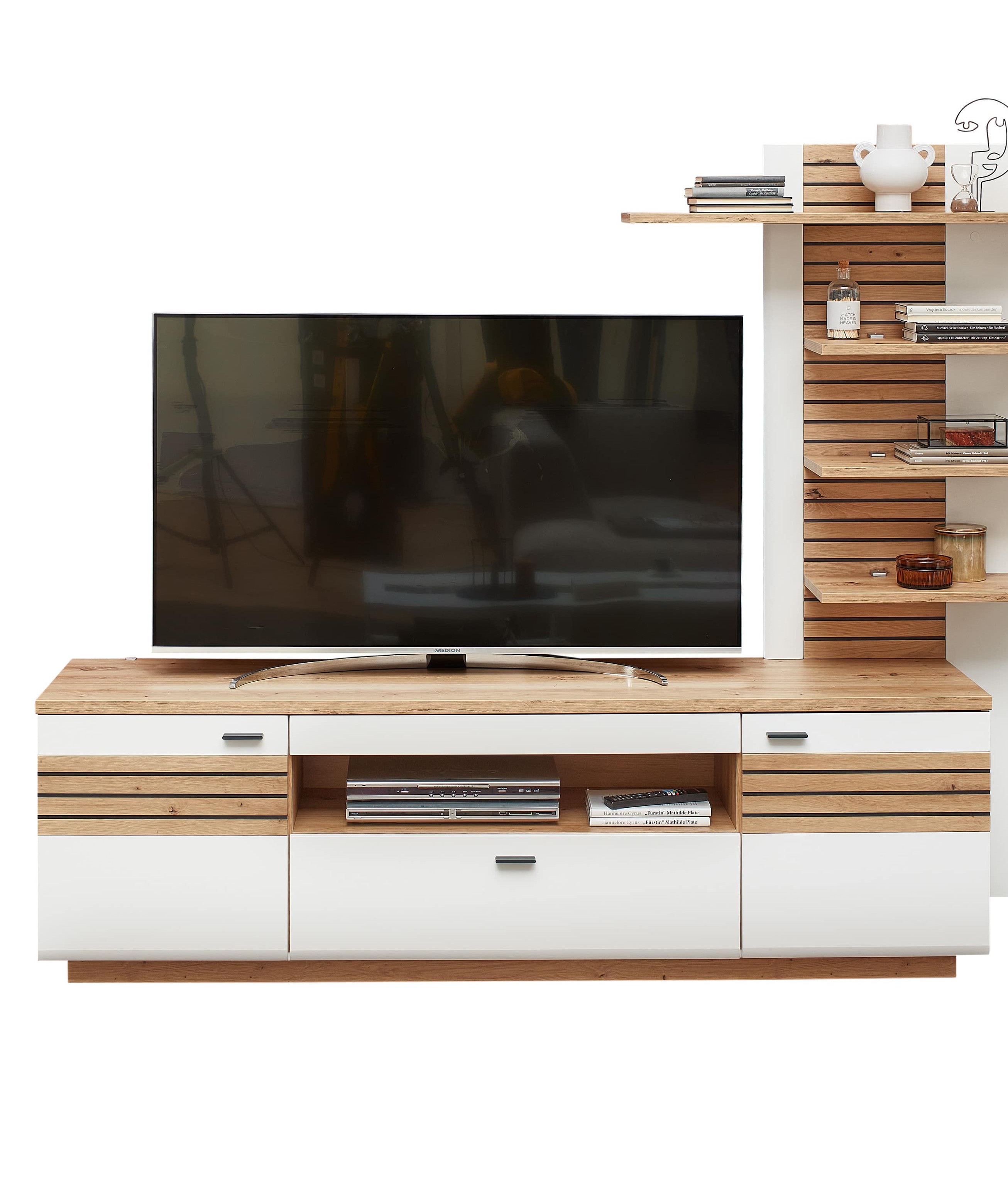 TV-Unterteil, weiß matt MDF, Leistenoptik - LS25 Duron