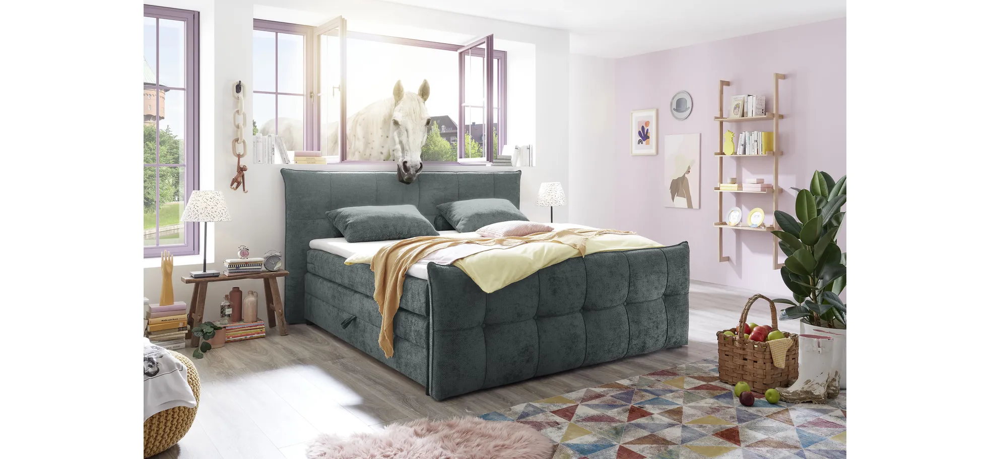 Boxspringbett, inkl. Bettkasten+Topper - Emilla