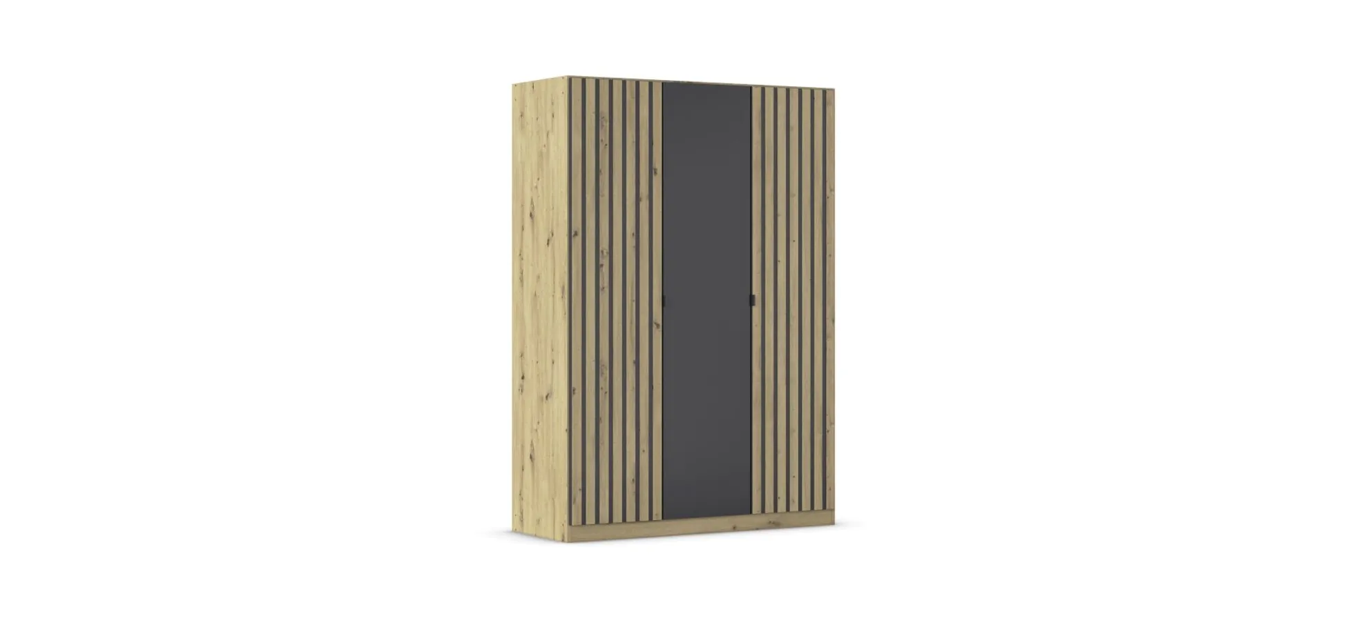 Drehtürenschrank RUERTO- B ca. 136 cm, Eiche Dekor, Dunkelgrau, Paneel, Eiche Dekor