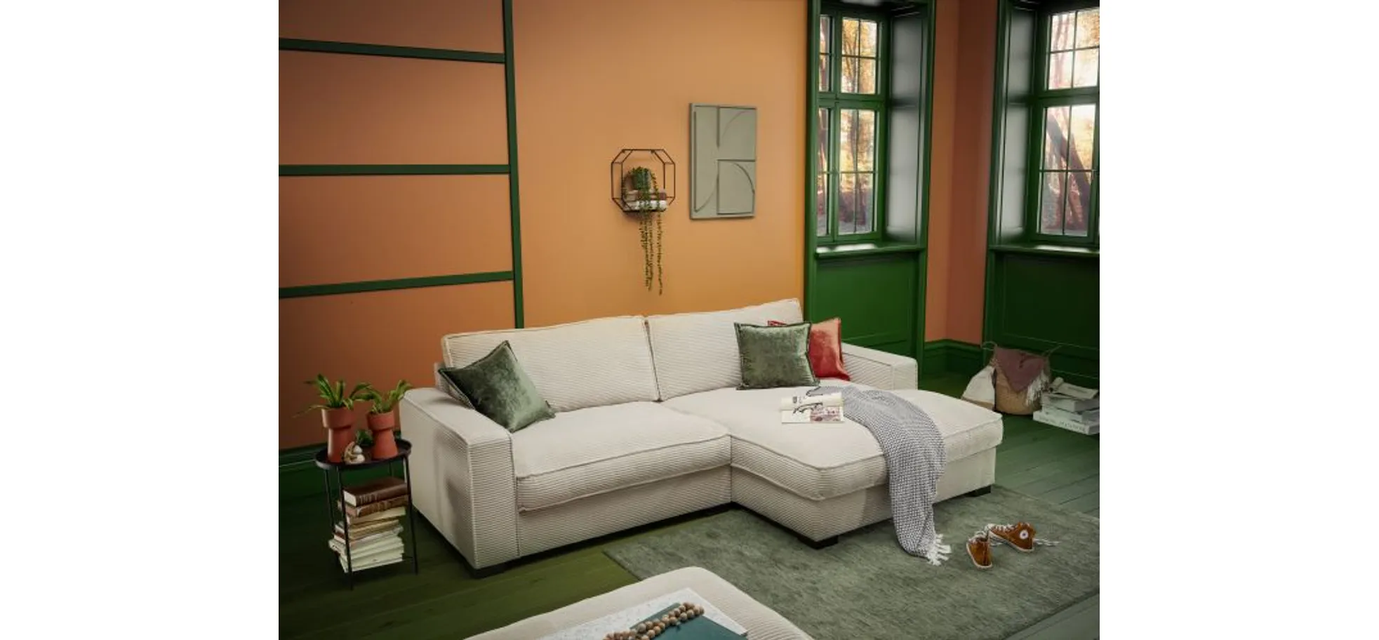 Ecksofa - 2-Sitzer, Ecke rechts, Stoff, Petrol