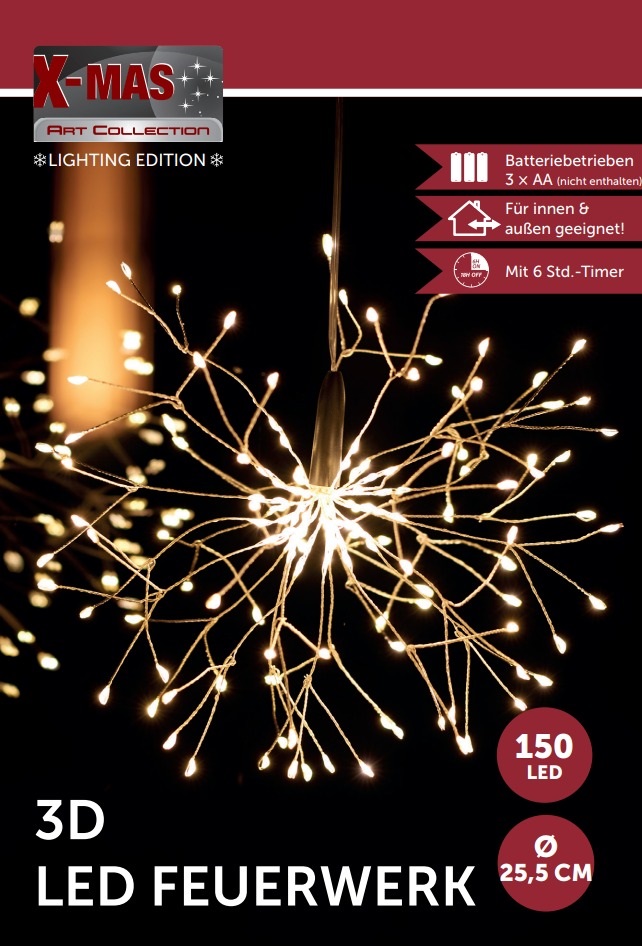 LED-Feuerwerk 3D mit 150 LED Ø 25,5 cm - mit Timer, batteriebetr. (ohne Batt.)