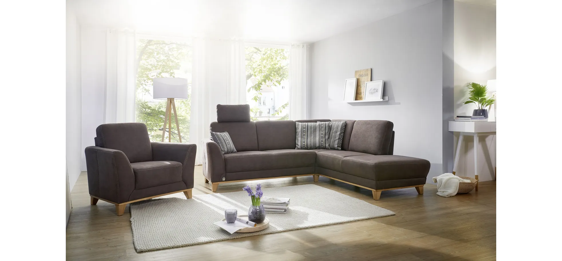 Ecksofa - 2,5 Sitzer mit Ecke Rechts, Stoff, Braun