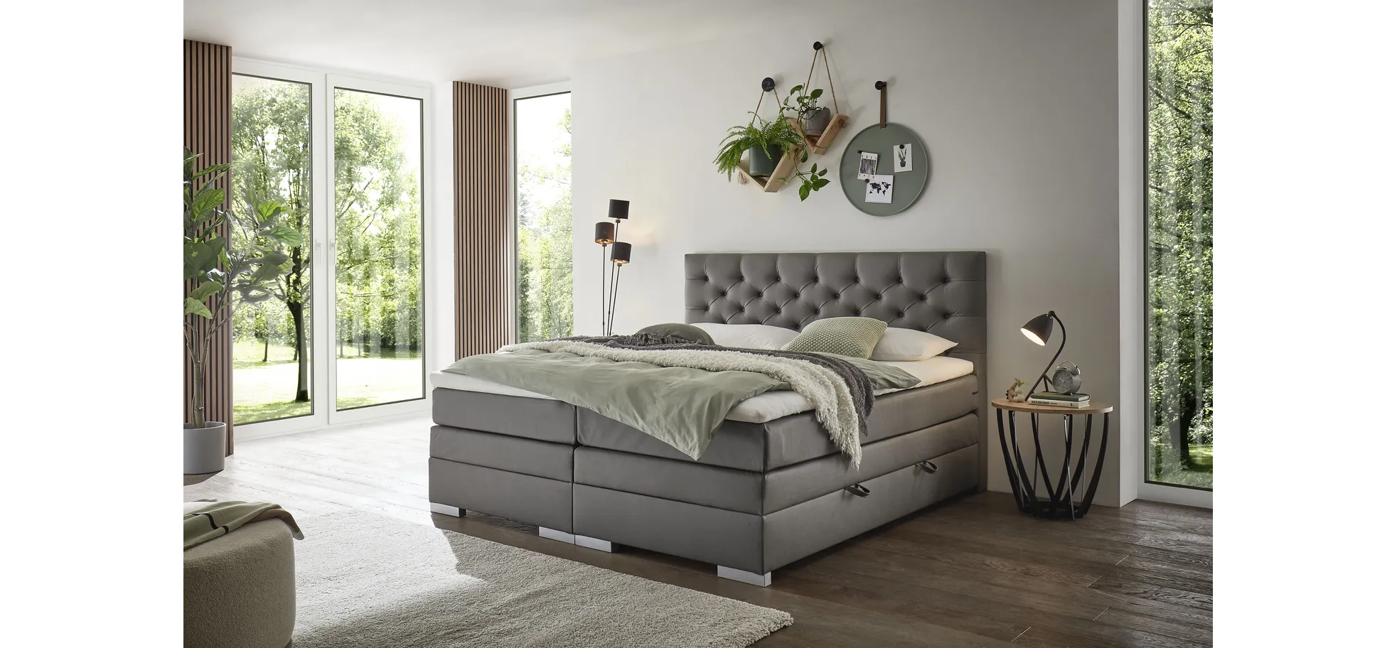 Boxspringbett, Stoff grau   - Sandrin E 