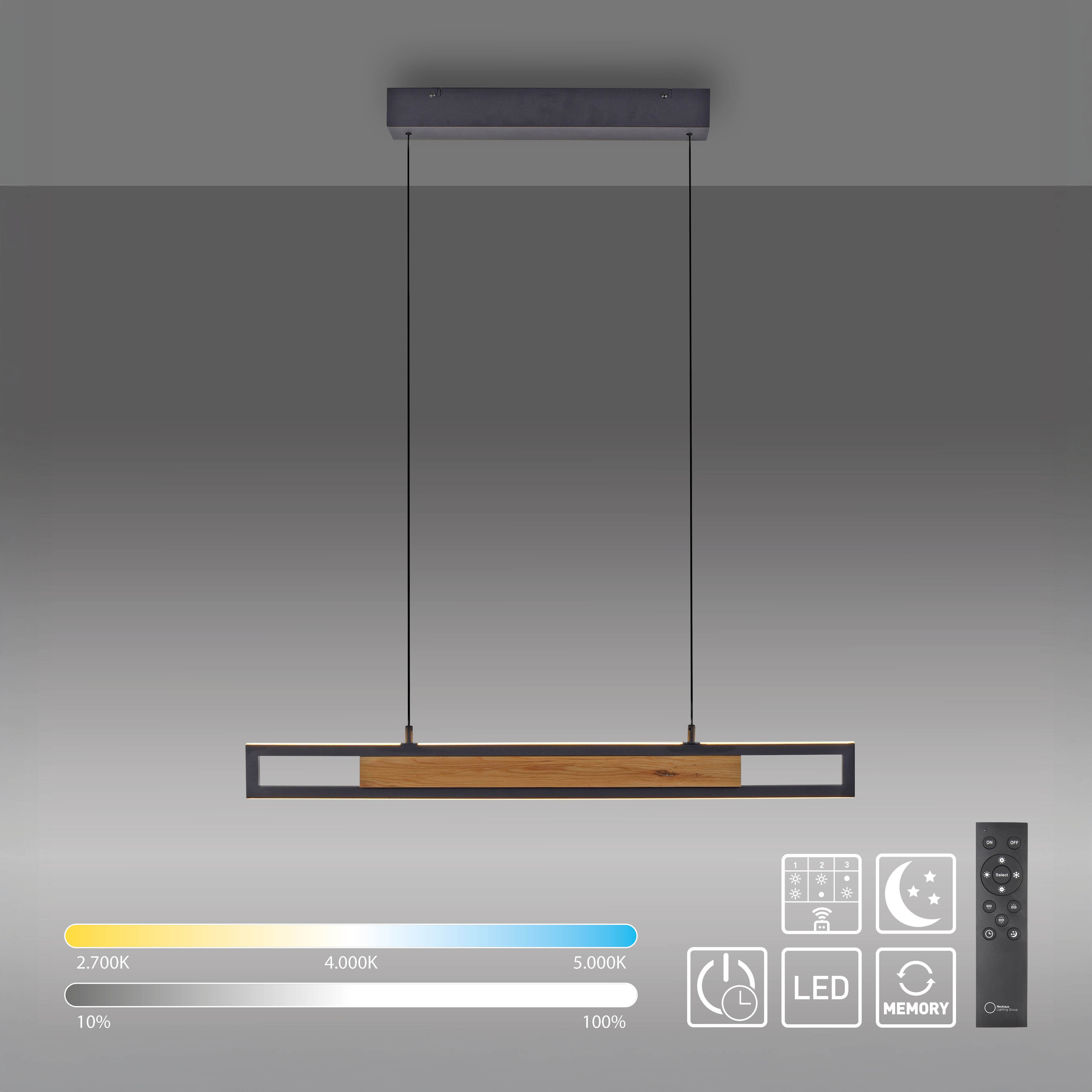 Pendelleuchte SVEJA - 2-flg., LED, Eiche/matt schwarz, Höhenverstellbar