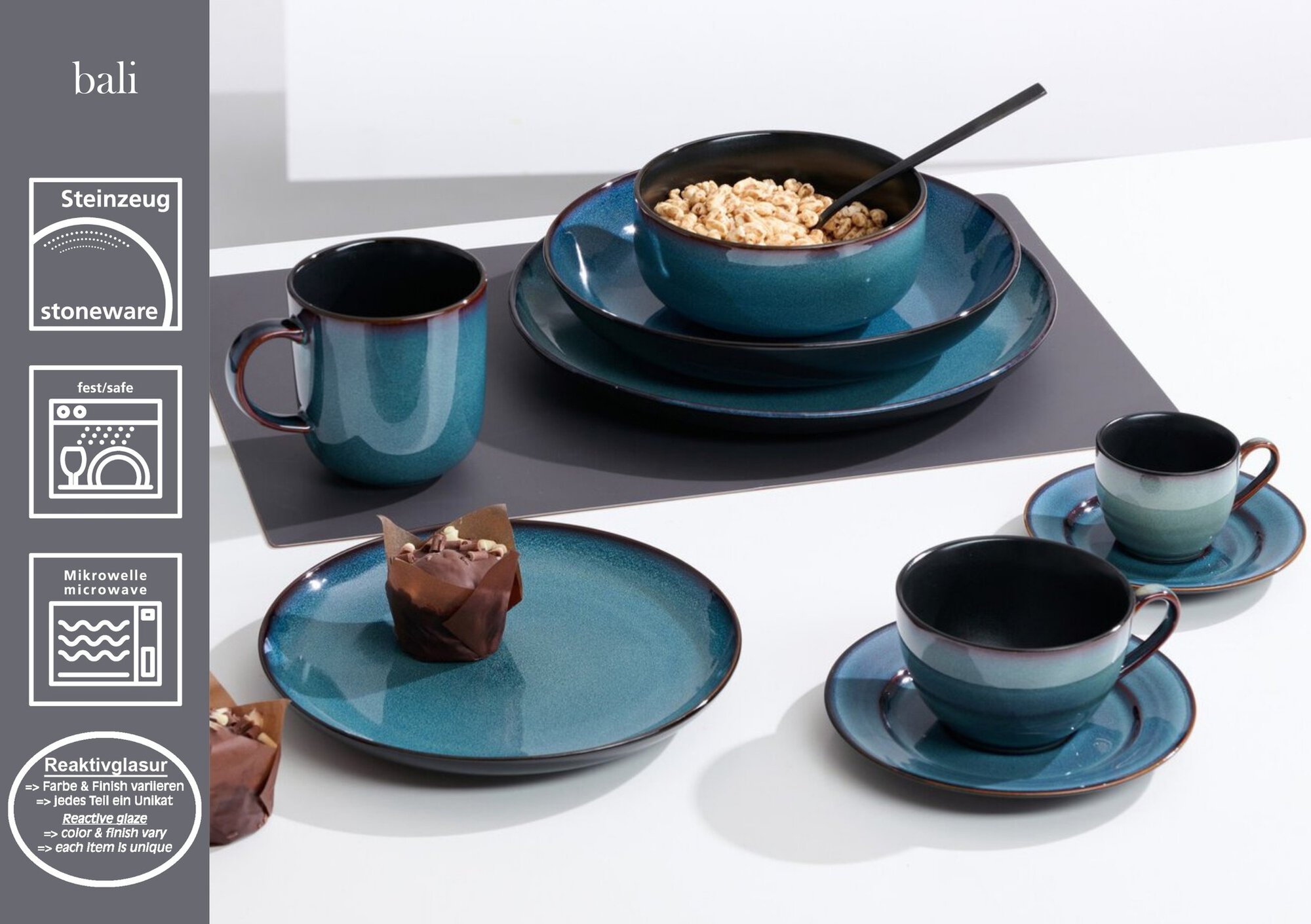 Untertasse Bali - steinzeug, blau, 15,5cm