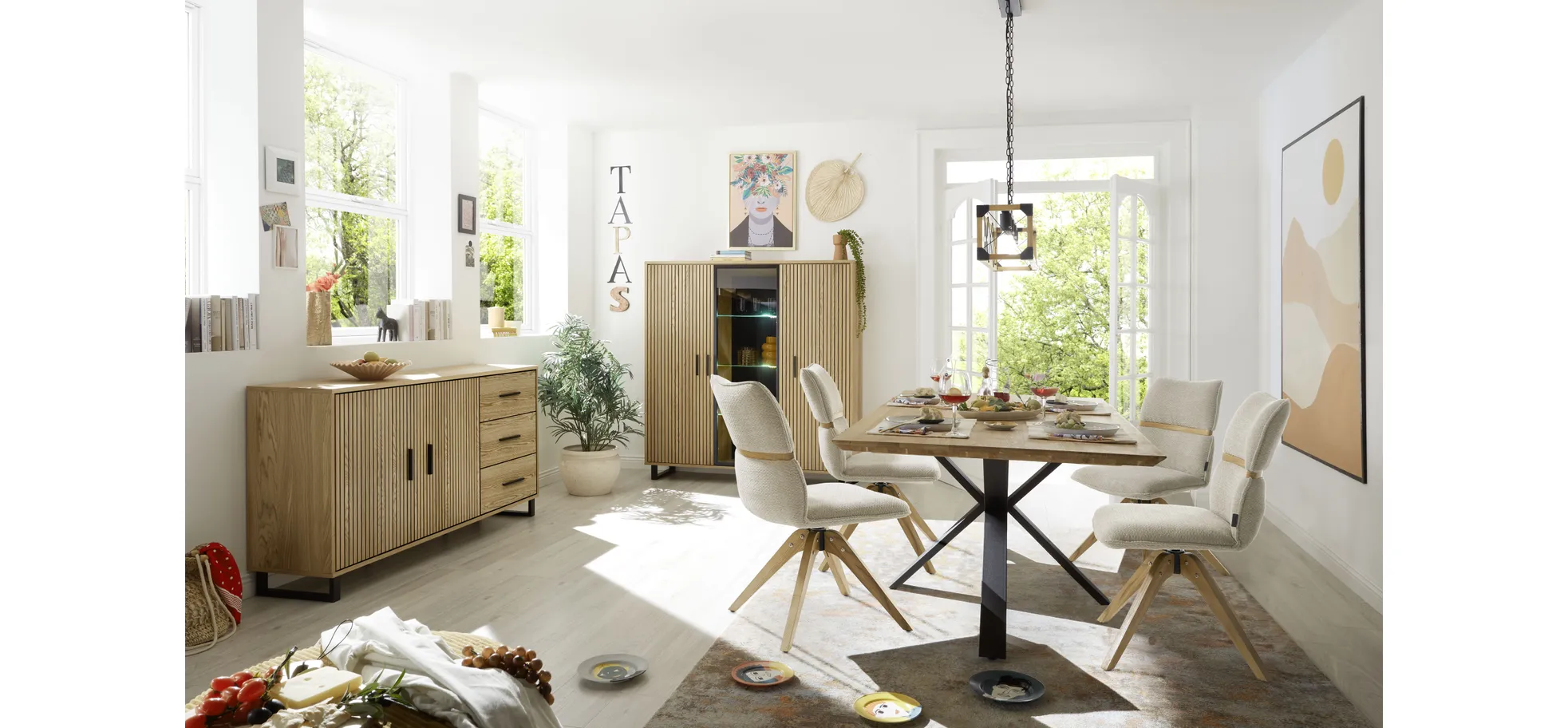 Highboard, Eiche teilmassiv geölt - Emila