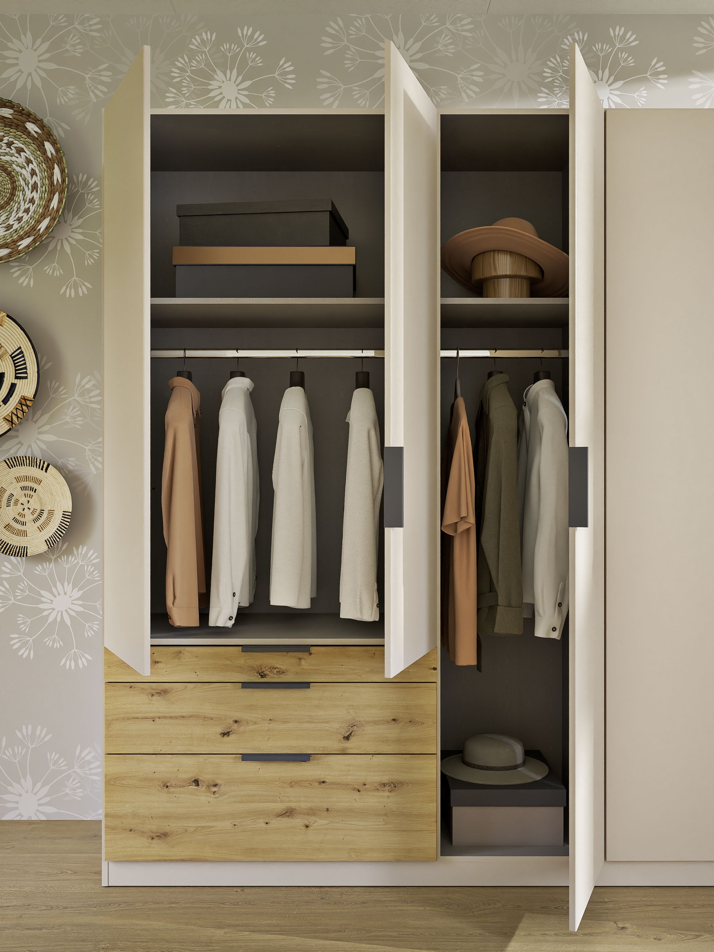 Drehtürenschrank, 5-türig, champagner - Rani