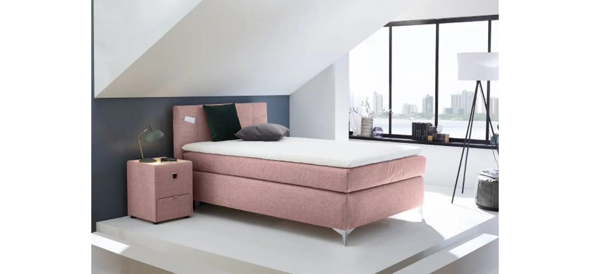 Boxspringbett- Liegefläche ca. 120x200 cm, Stoff, Hellrosa