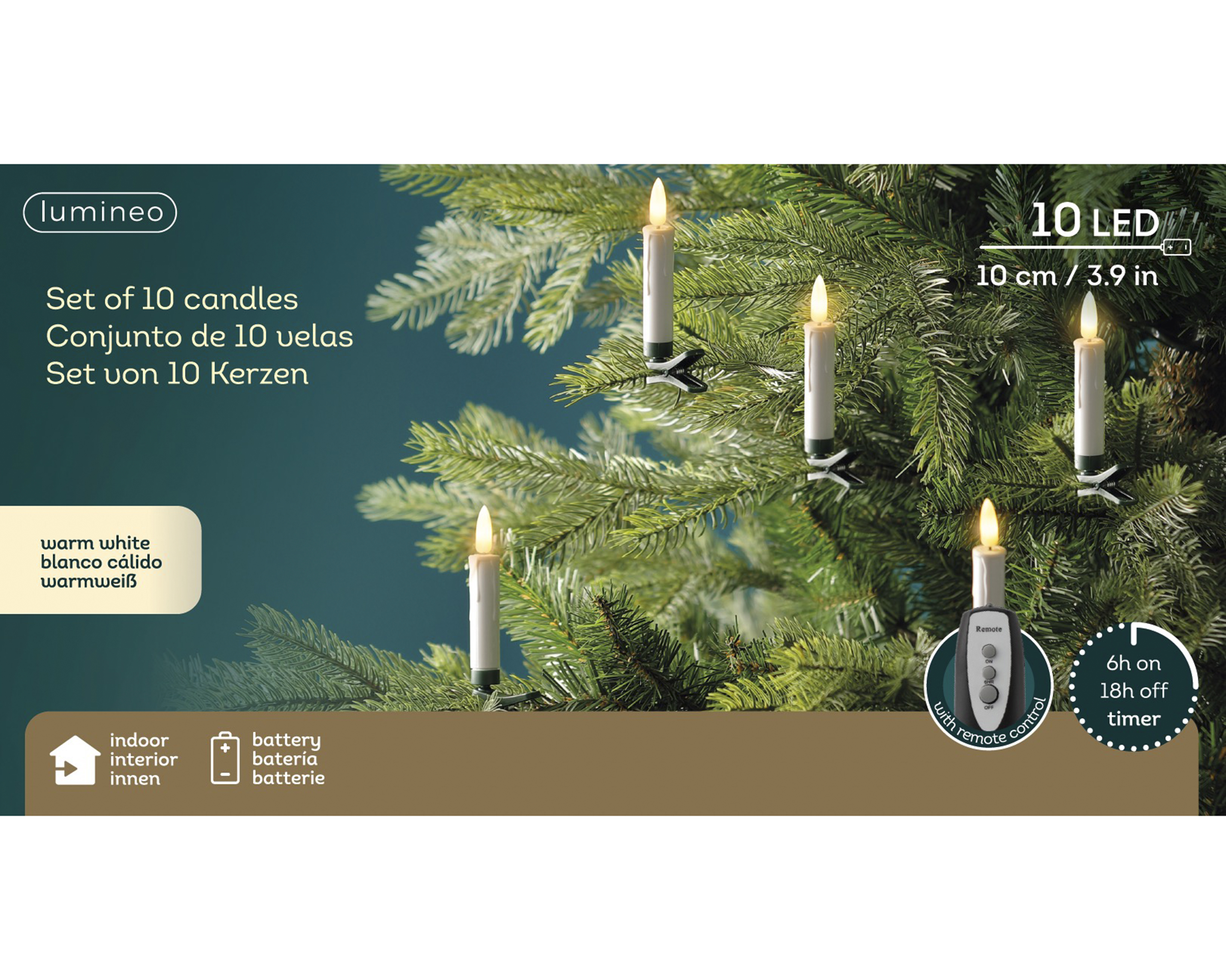 LED Kerze Wachs, Clip, 10-er m. Fernbedienung - weiss/warmes weiss, Plastik, Ø1.5-H10cm-1L