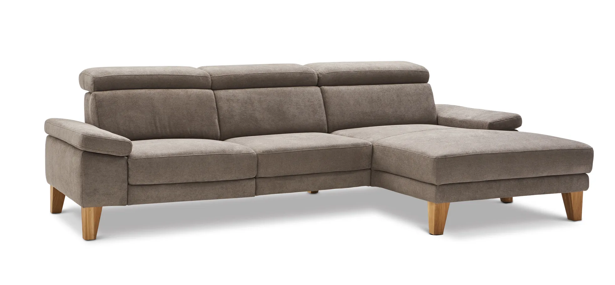 Ecksofa Hudson - 2,5-Sitzer mit Longchair rechts inkl. Kopfteil verstellbar, Stoff, Steingrau