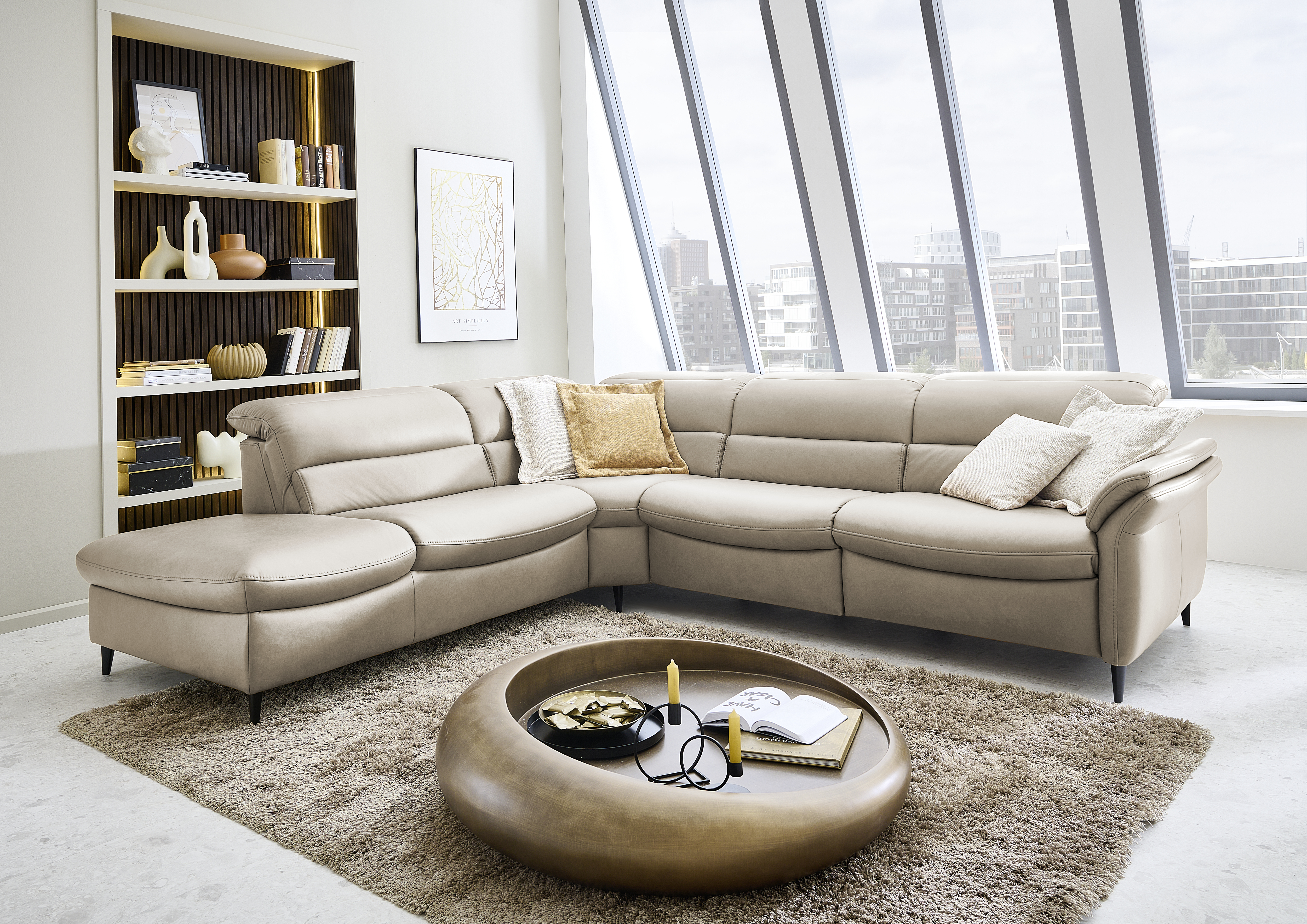 Ecksofa, Leder gravel - LS26 Crata
