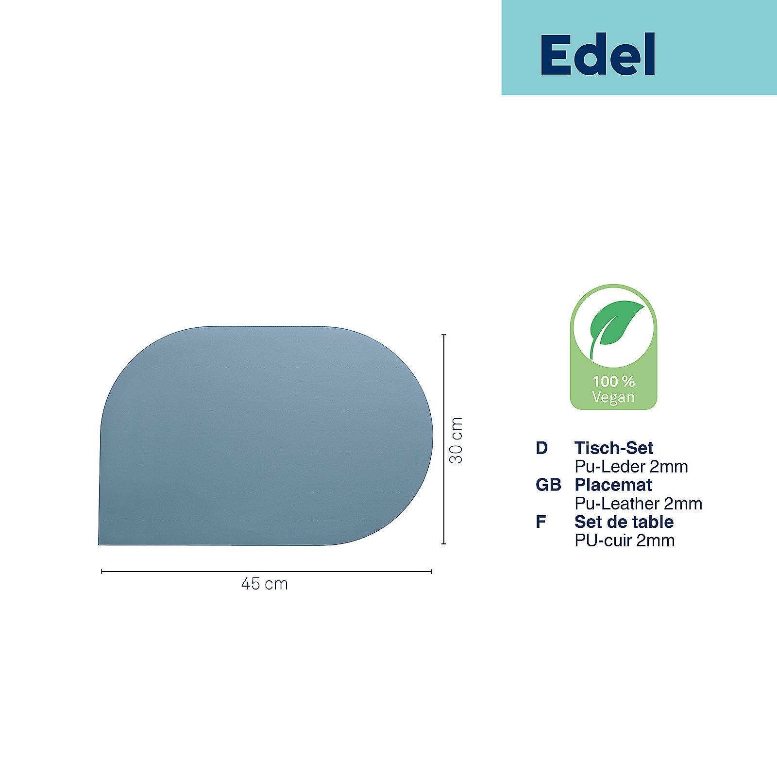 Tischset Edel 45x30cm - pu-leder, rauchblau