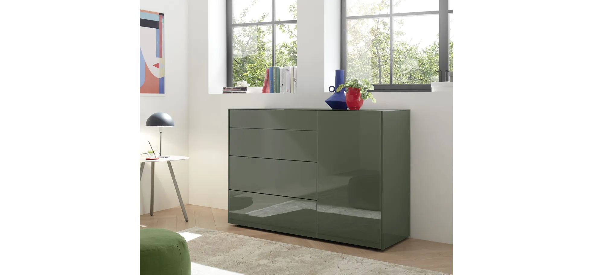Kommode - B ca. 131 cm, Olivgrün