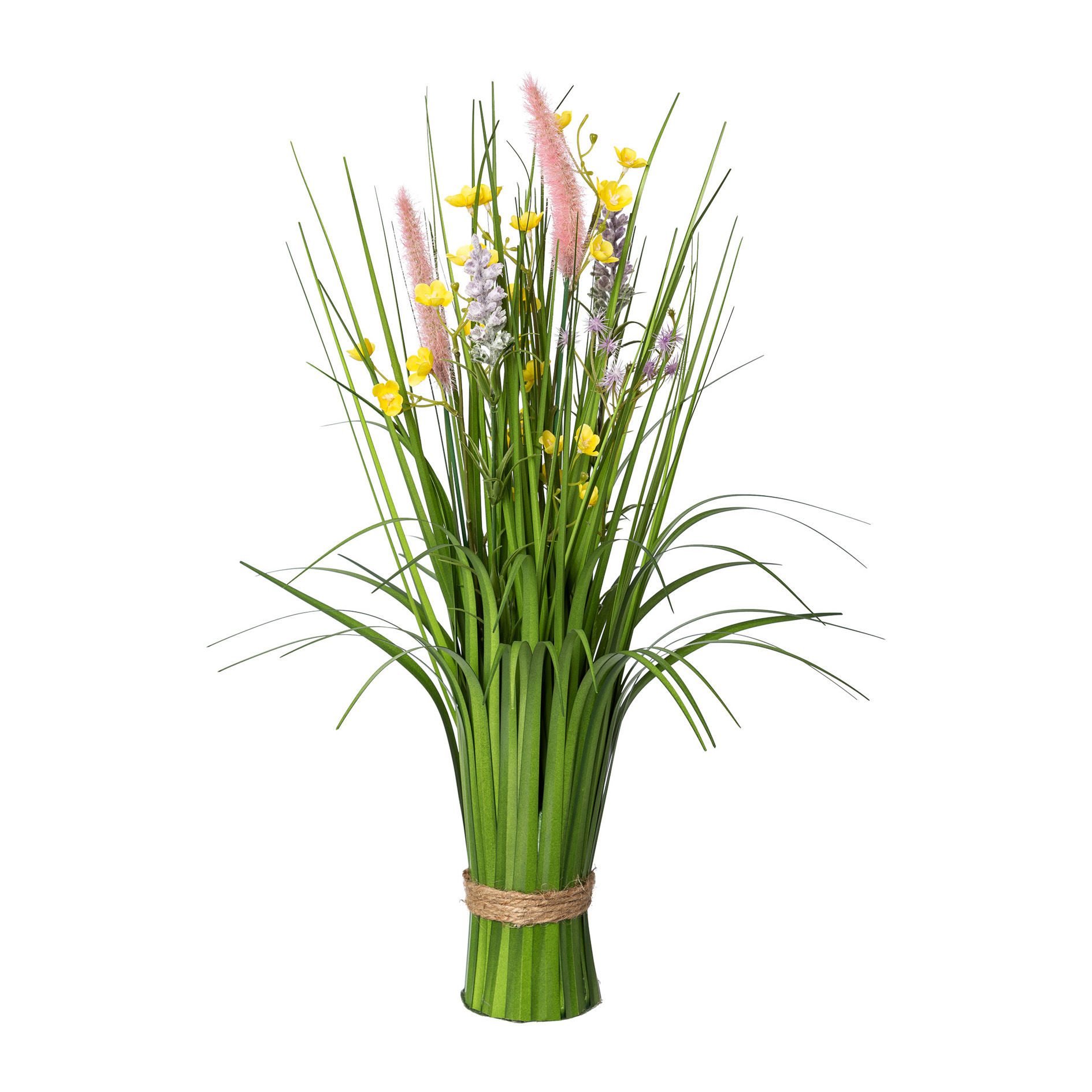 Kunstgras - Stehgras-Busch mit Blüten, 48 cm, bunt