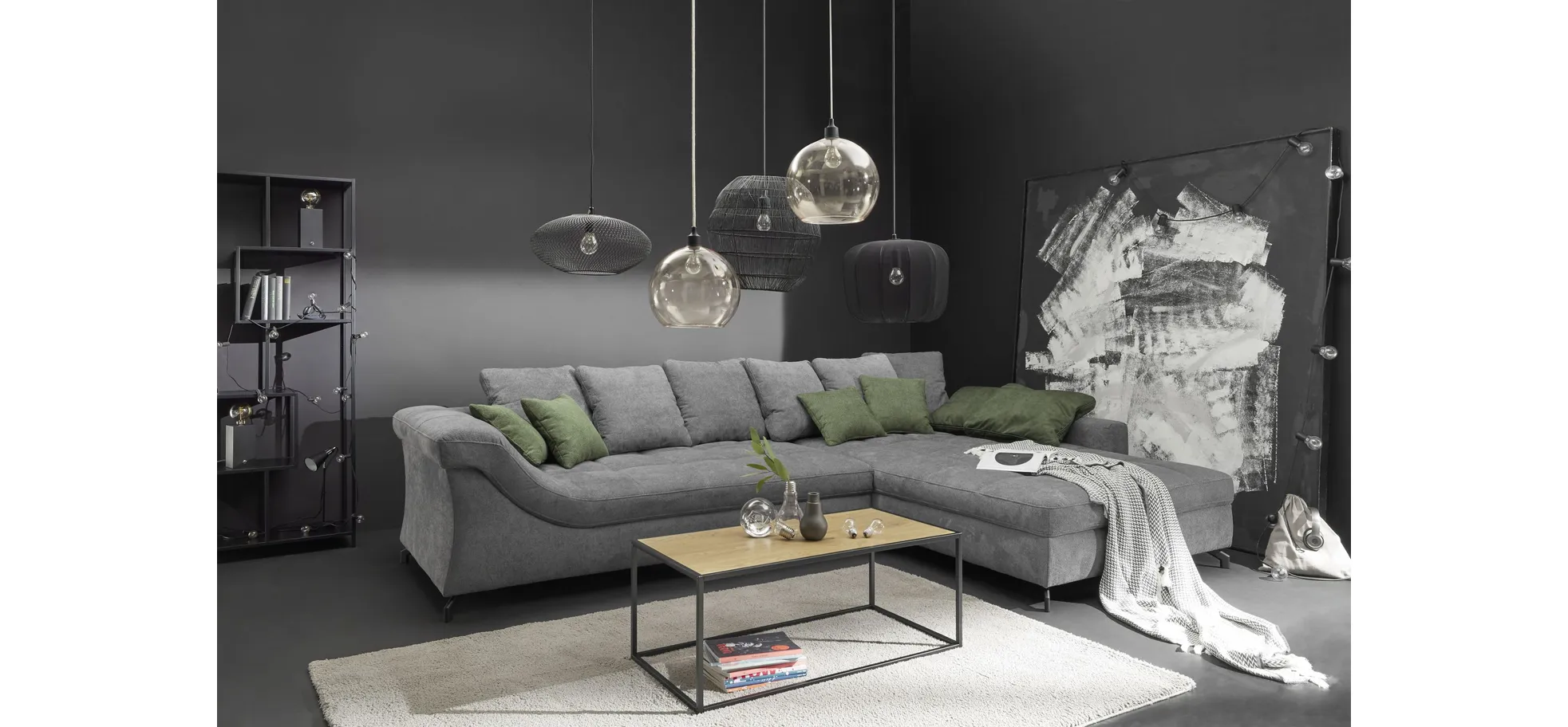 Ecksofa NAVIT - 2-Sitzer, Stoff grau