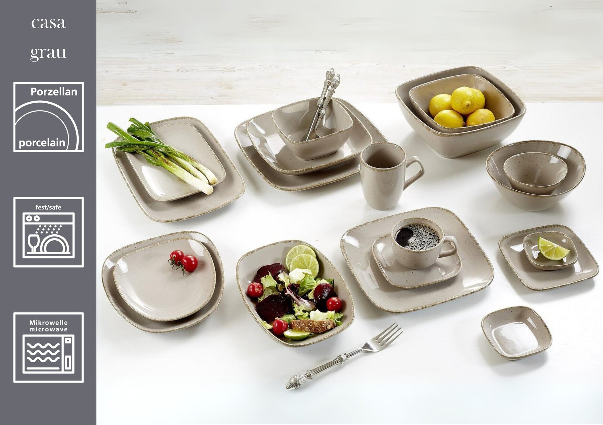 Henkelbecher Casa Grau 380 ml - Porzellan, spülmaschinenfest, rund, grau