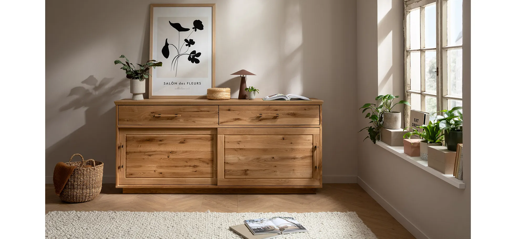 Sideboard, Wildeiche massiv natur geölt - Oreia