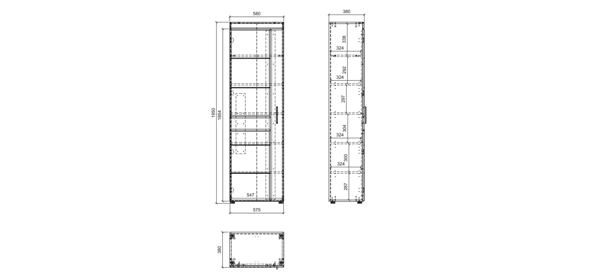 Garderobenschrank- B ca. 58 cm, Eiche Dekor, Dunkelgrau