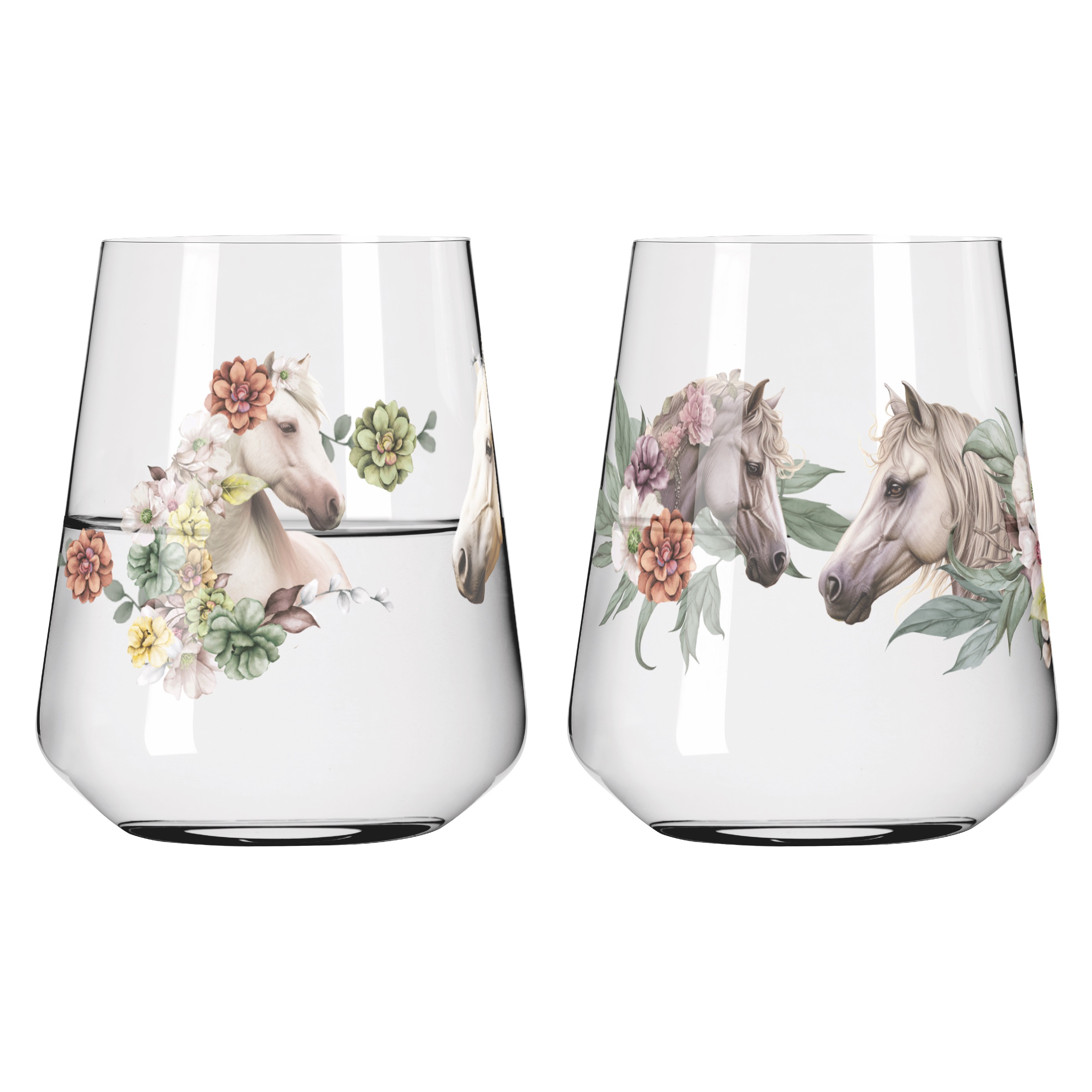 Ritzenhoff Wasserglas-Set Reitgold - 2-er Set, Floral- Pferd