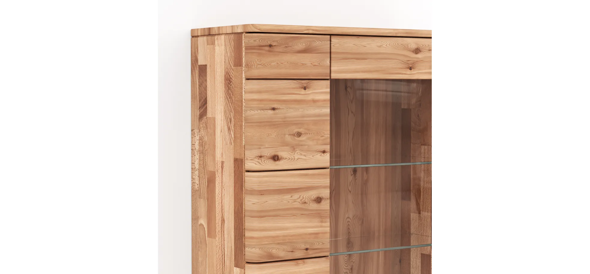 Vitrine Cartago Soft - Astbuche massiv, natur geölt