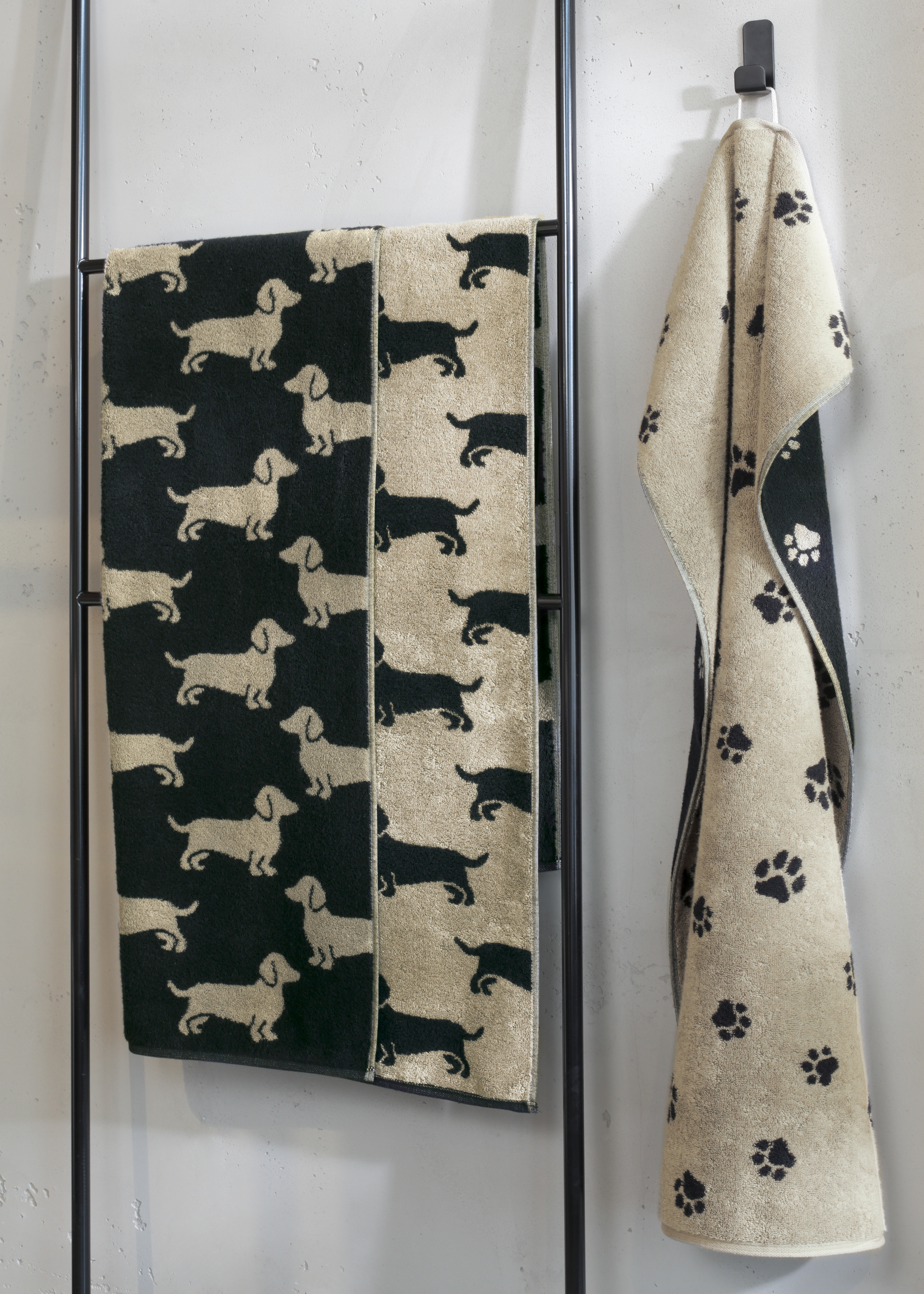 Gästetuch Dackel, ca. 30x50cm, schwarz/beige - We love Dogs