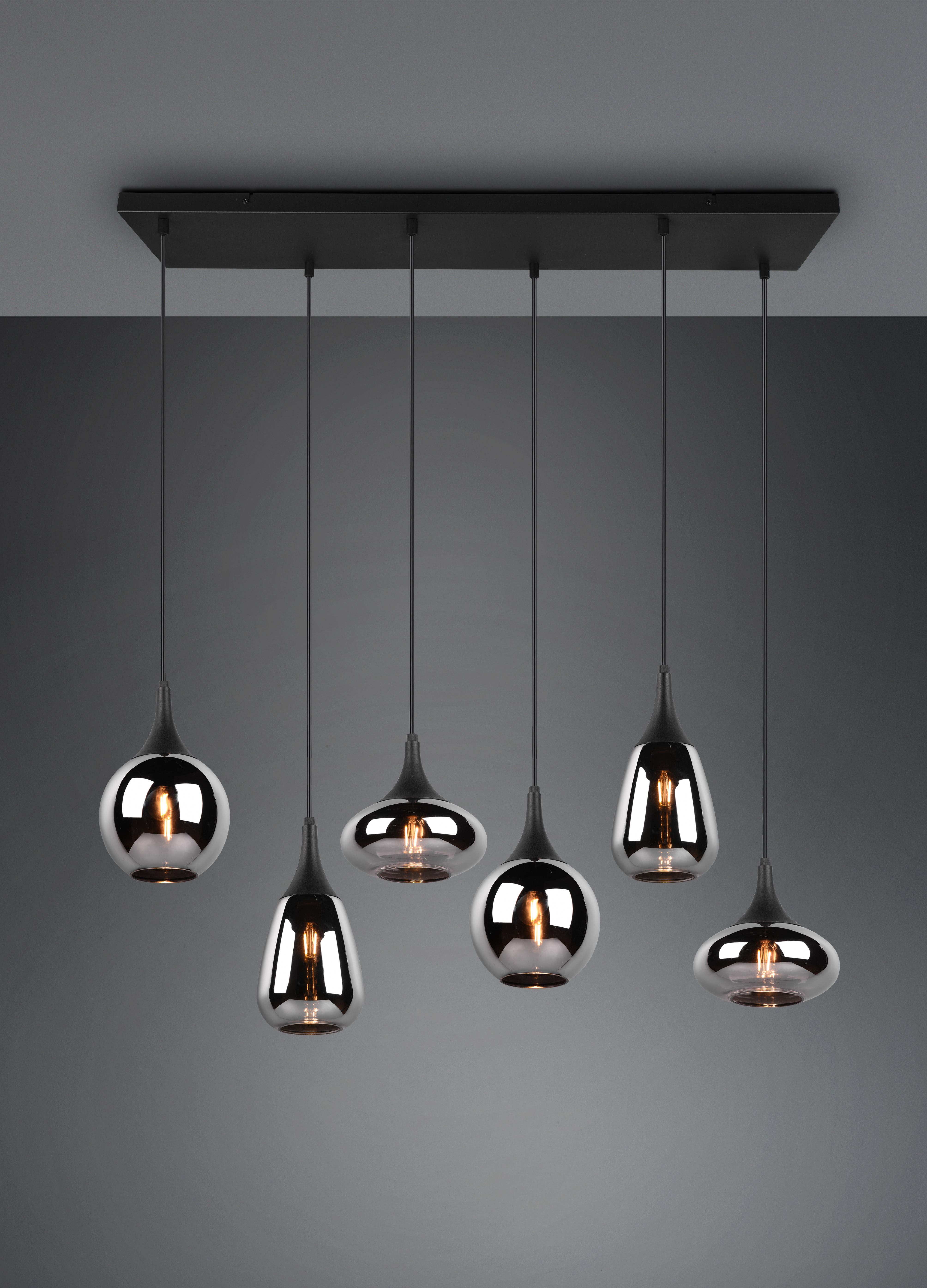 Pendelleuchte Lumina - 6flg., Metall/schwarz matt,93x8xHöhe max: 150 cm